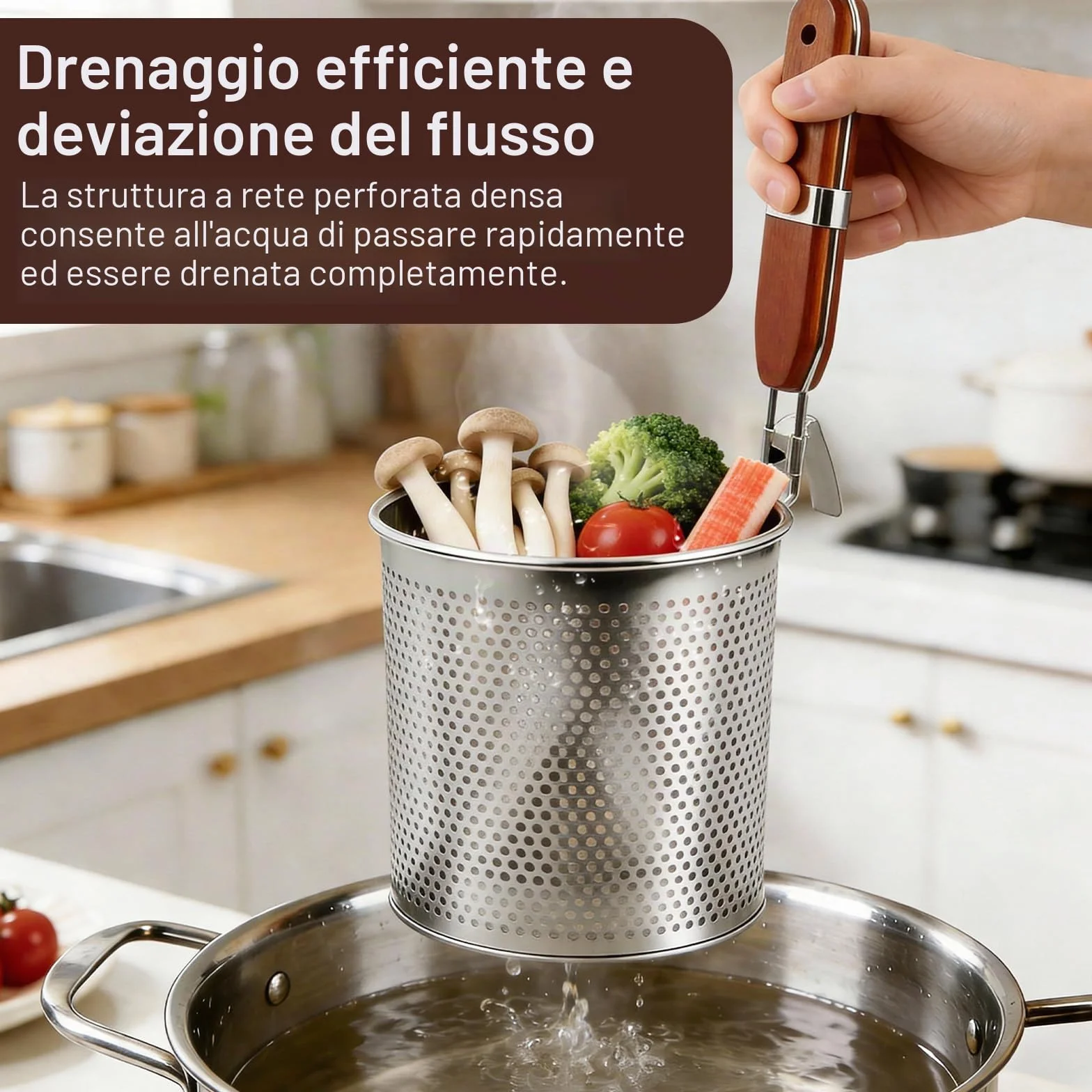 Cestelli Divisori per Pasta in Acciaio Inossidabile 14cm+12cm, Separatore Cuocipasta con Manico