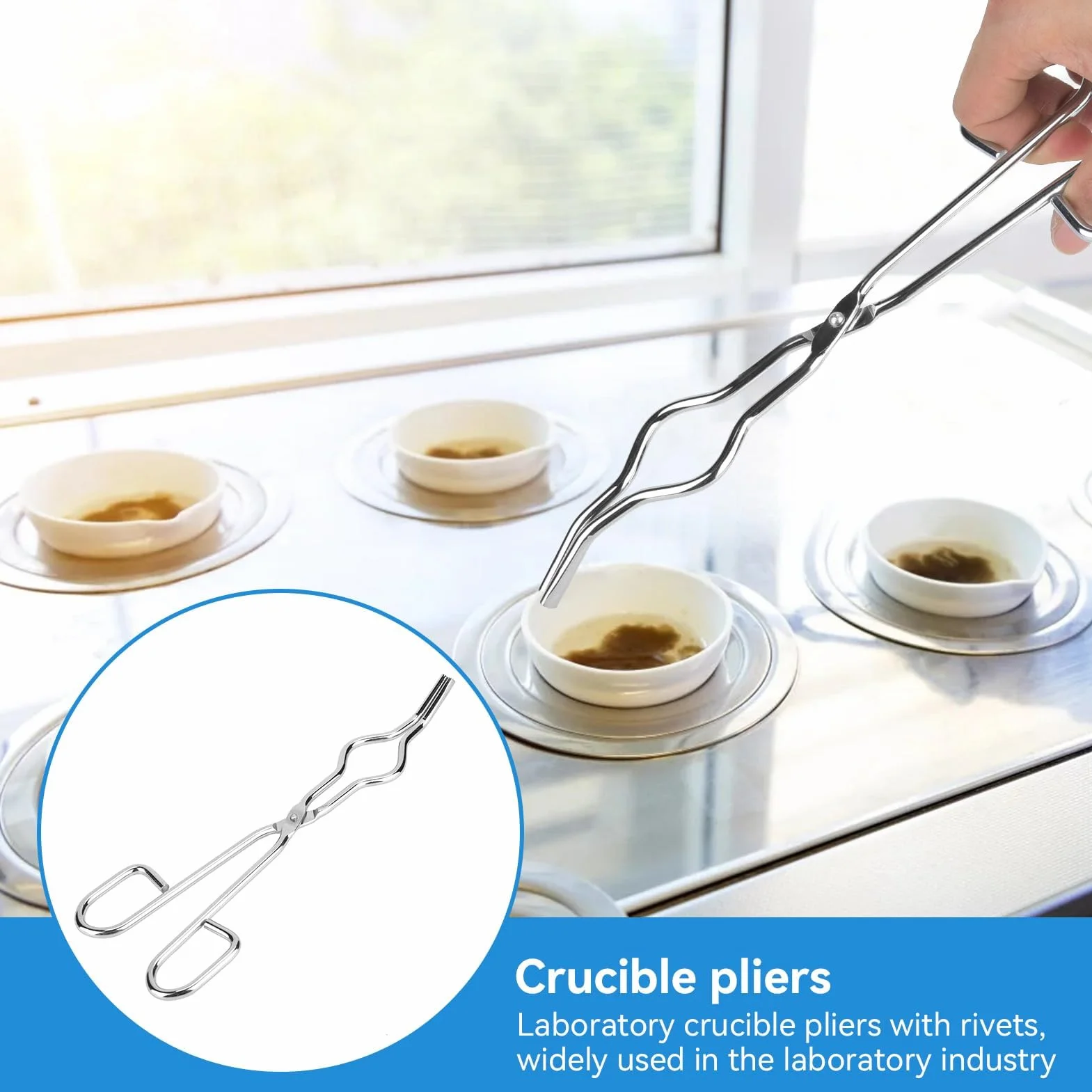Pinze per crogiolo in acciaio inossidabile per laboratorio, Professionale Crogiolo Forcipe Morsetto Becher Pinze portapinze(250mm)