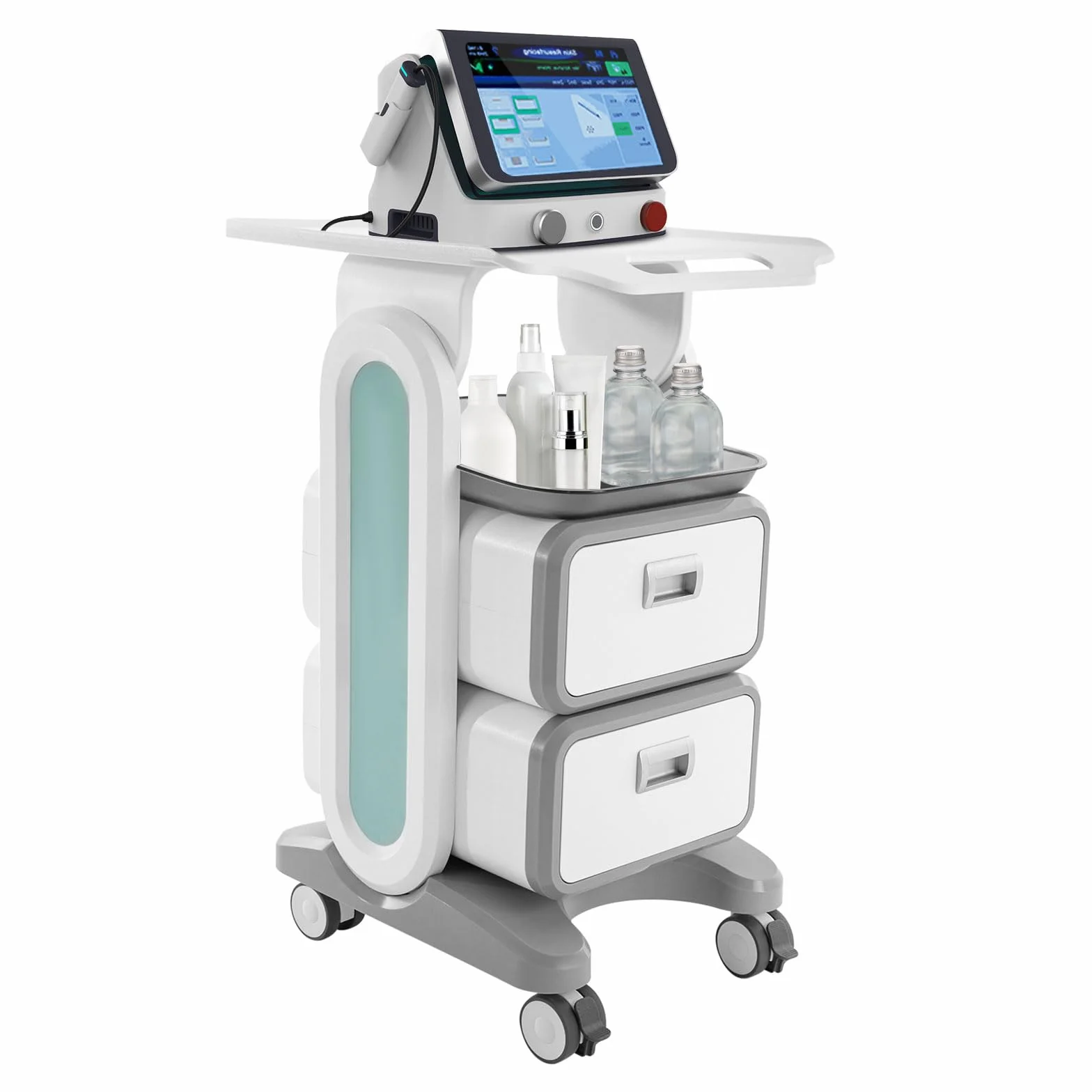 Carrello da Laboratorio 3 Ripiani Medico Mobile ABS 4 Ruote Silenziose Cassetti Vassoio