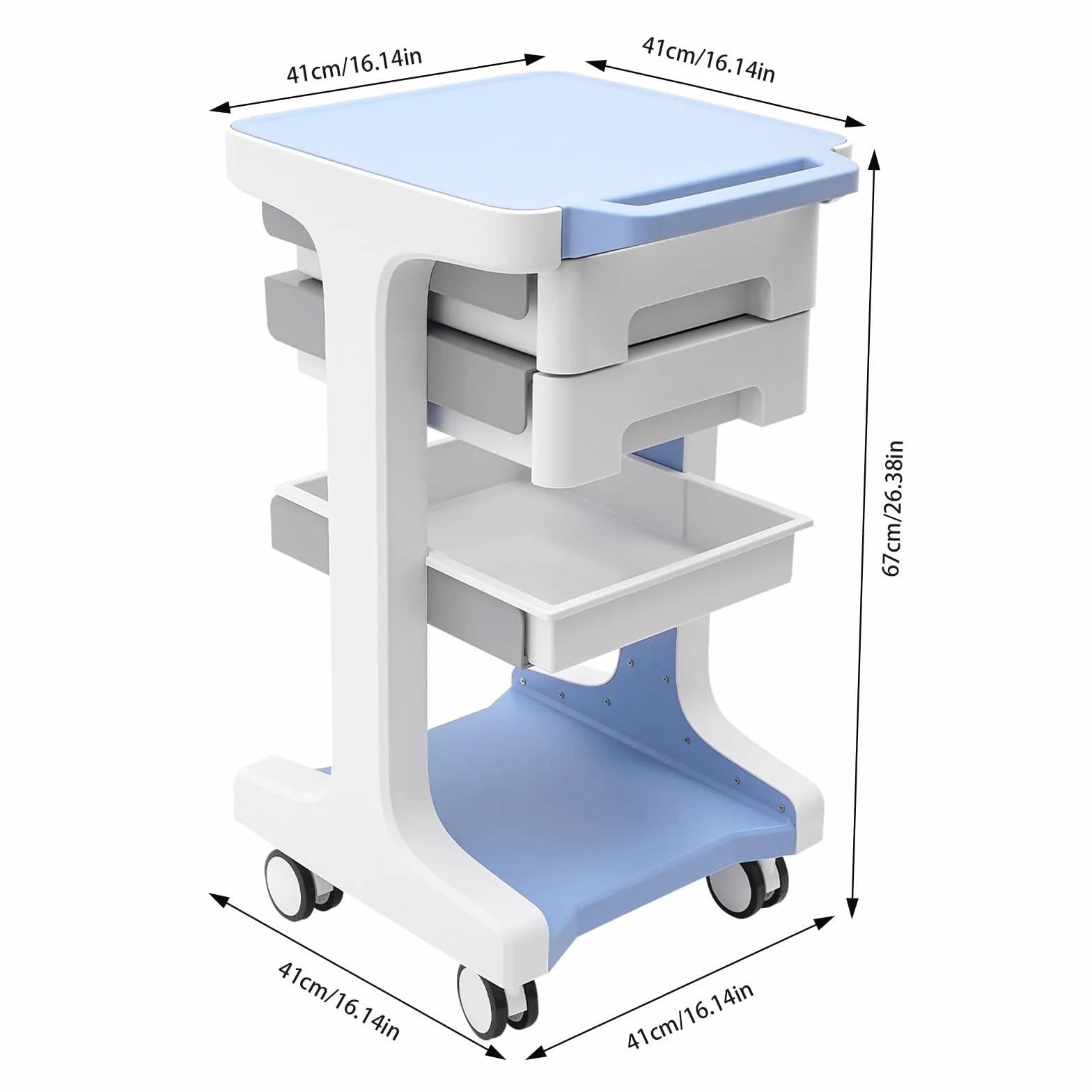 Carrello medico Beauty Salon Trolley con 2 cassetti, carrello/carrello, carrello da lavoro e parrucchiere, 41 × 41 × 67 cm, blu