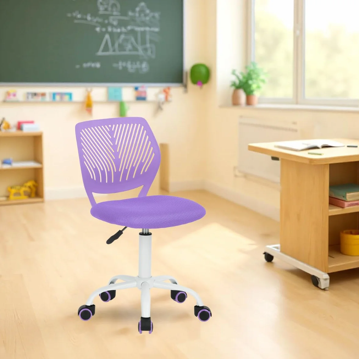 FurnitureR Sedia ergonomica compatta per scuola, schienale in rete traspirante, altezza regolabile, viola