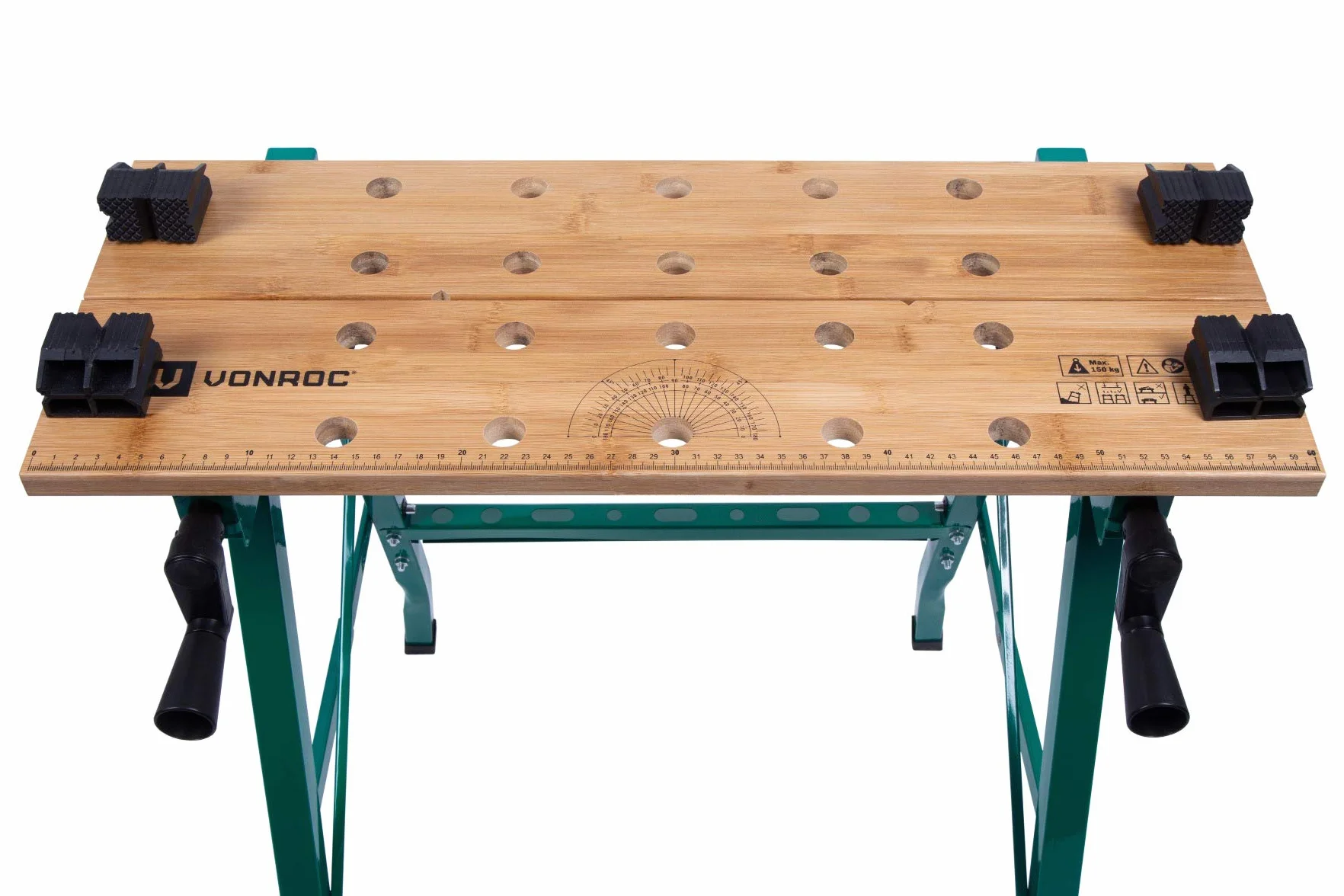 VONROC Banco da lavoro richiudibile in legno di bambù. Portata massima 150 kg, pieghevole. Dimensioni: Larghezza: 520 mm - Altezza: 775 mm - Lunghezza: 635 mm