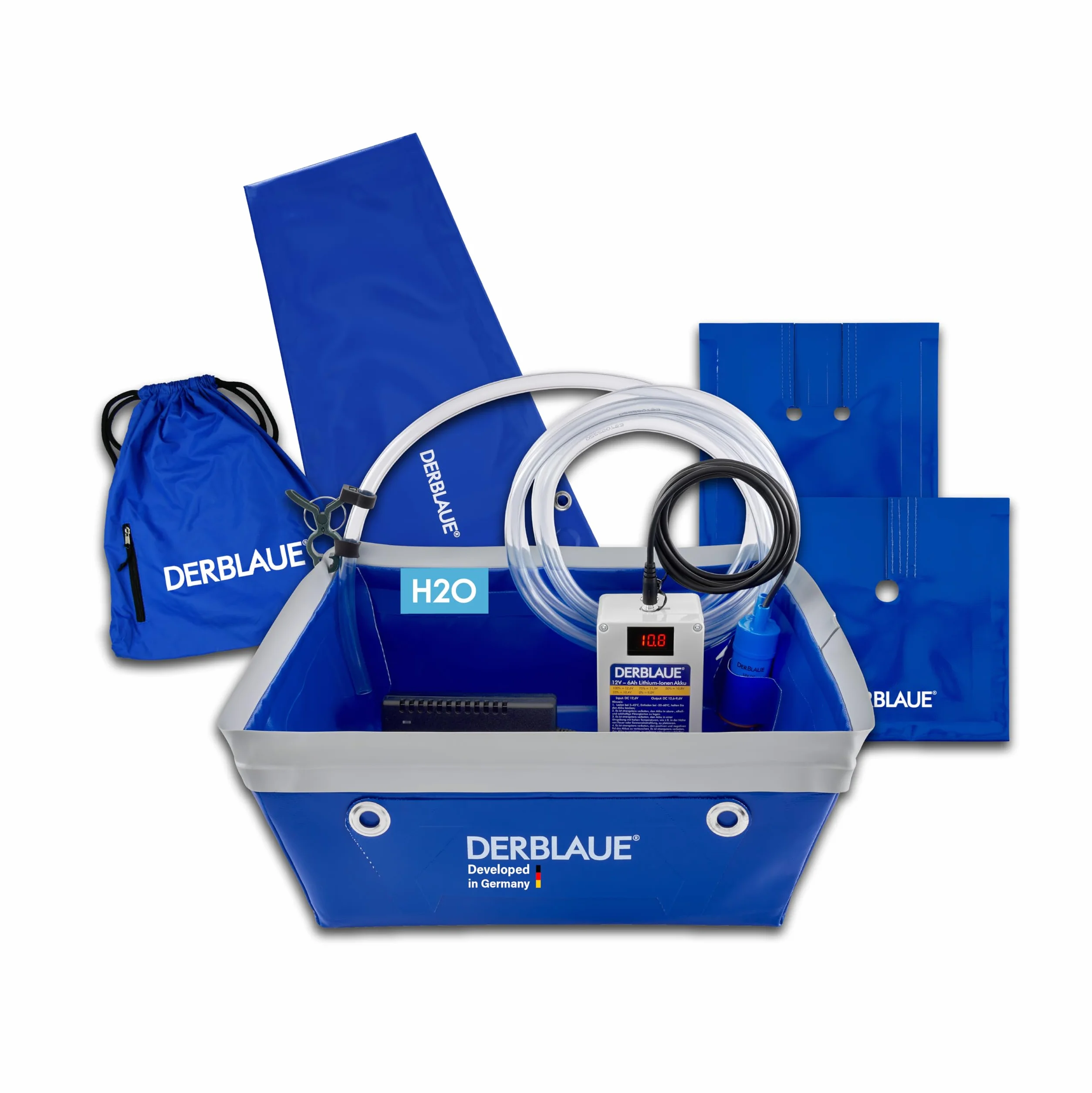 DERBLAUE® Sistemi di raccolta liquidi altamente flessibili - Set completo – per il recupero e il pompaggio di liquidi nei settori edile, officina e servizi, per H20 (UE)
