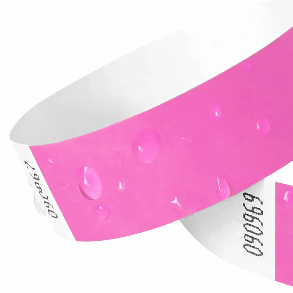 Braccialetti in carta Tyvek 19 mm Rosa Confezione da 2 per eventi festival 12 colori