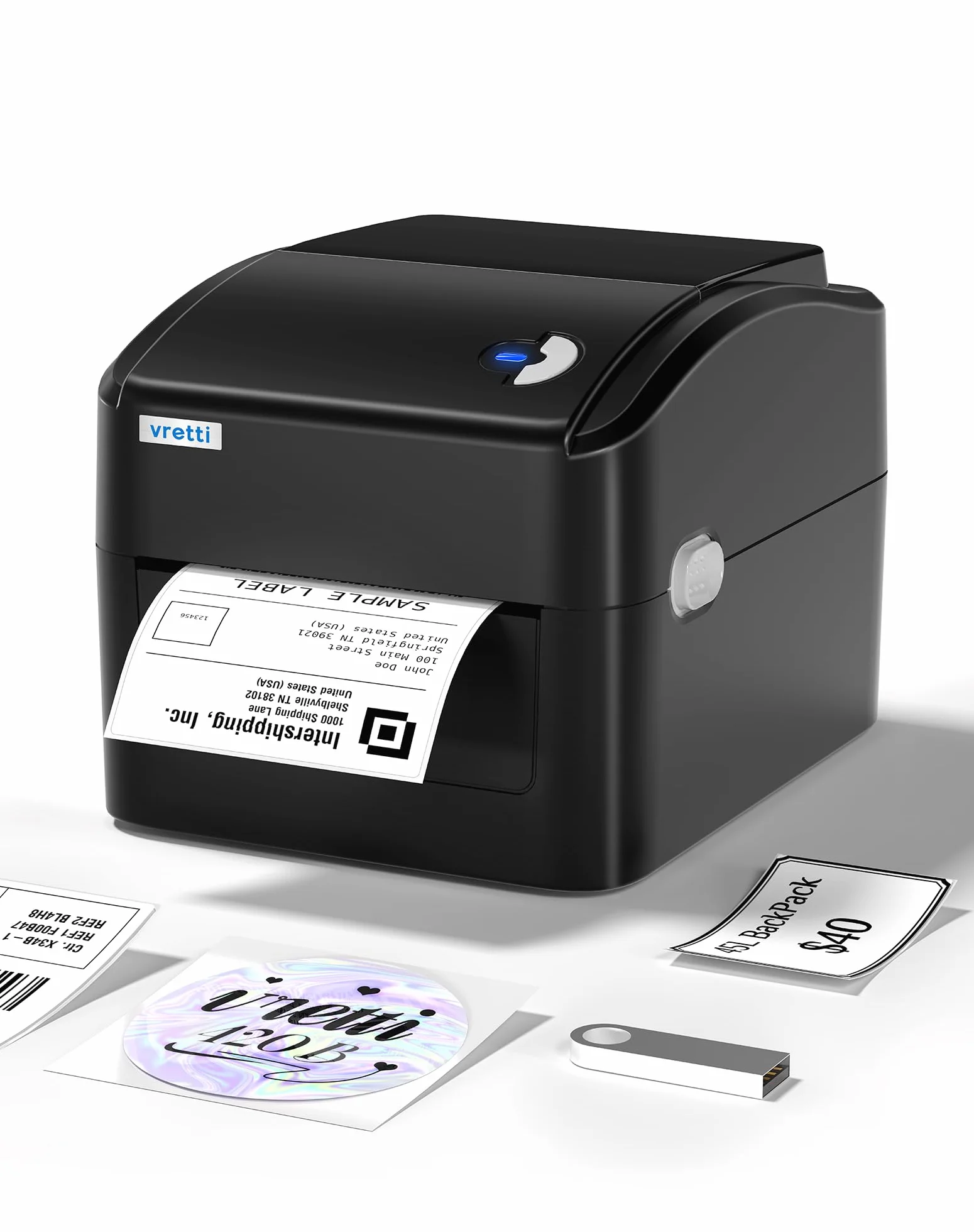 vretti Stampante per Etichette di Spedizione, Stampante Termica per Etichette 4x6 per Pacchetti di Spedizione, per Piccole Aziende UPS Amazon