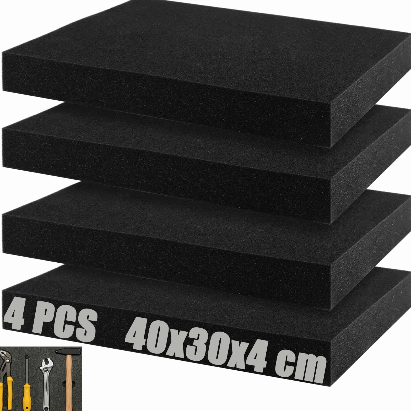 SHUESS 4 Pezzi Taglio in Schiuma 400 x 300 mm, Inserto in Schiuma per Valigetta di Protezione, Inserto in Schiuma per Attrezzi - come Inserto per Attrezzi da Tagliare con Altezza di 40 mm