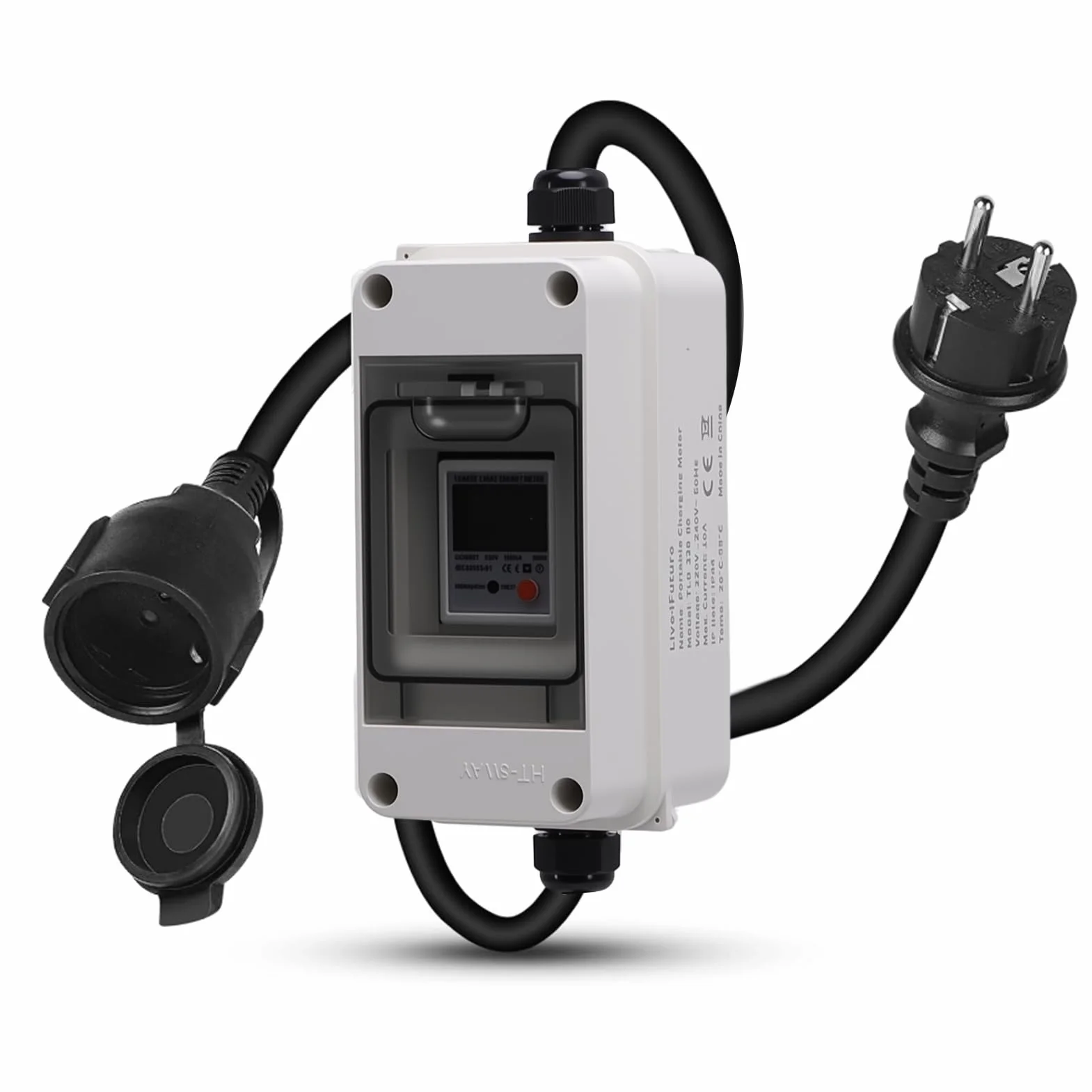 Contatore Elettrico Digitale Portatile, 80A 230V Contatore Intelligente Mobile con Display LCD e Pulsante di Reset, alloggiamento Impermeabile IP65, per Camper eveicoli elettrici