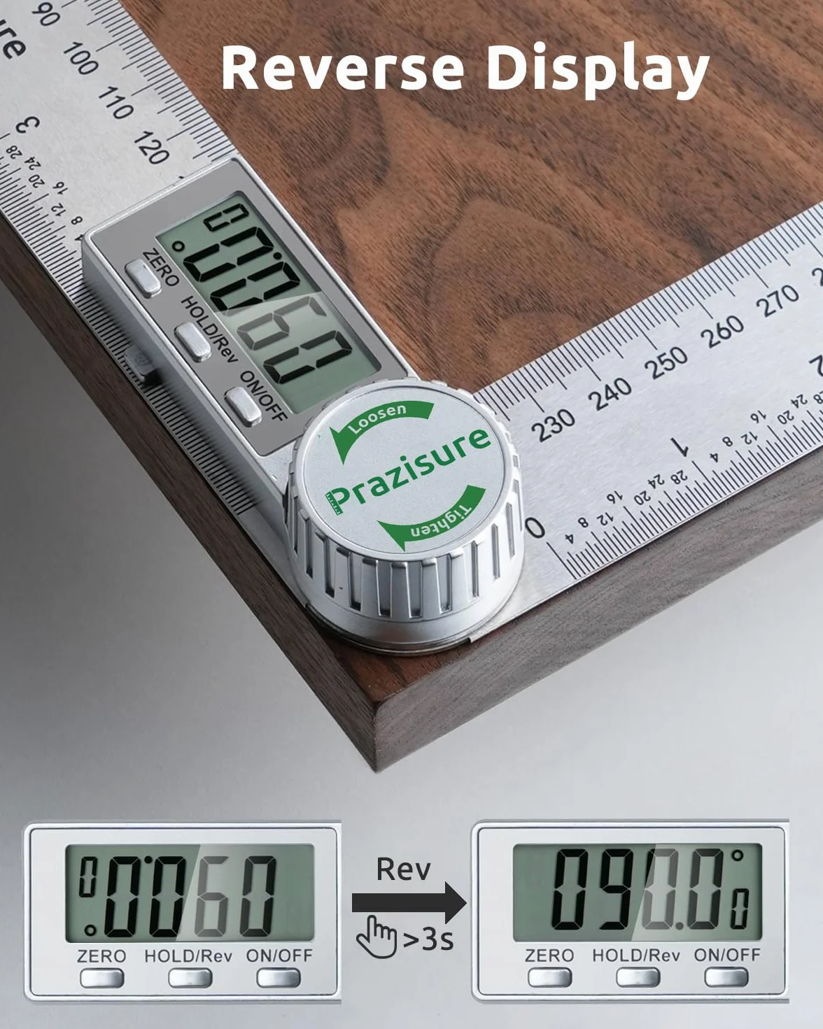 Goniometro digitale 200 mm acciaio inossidabile strumento di misurazione angolare per legno edilizia fai da te