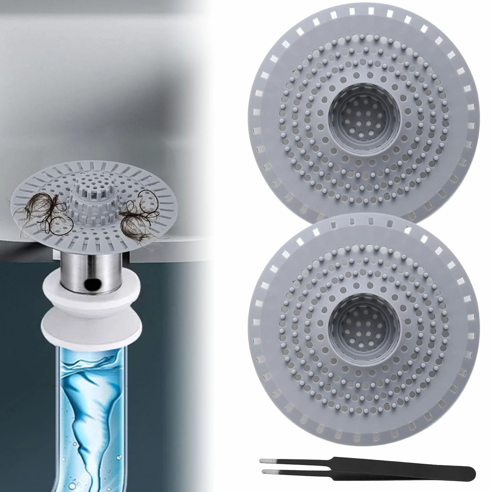 2 Pz Filtro per Lavello in Silicone Filtro di Scarico per Doccia con Ventosa Filtro per Capelli Protezione Scarico Protezione Scarico Lavello Raccoglitori di Capelli per Cucina Vasca e Bagno