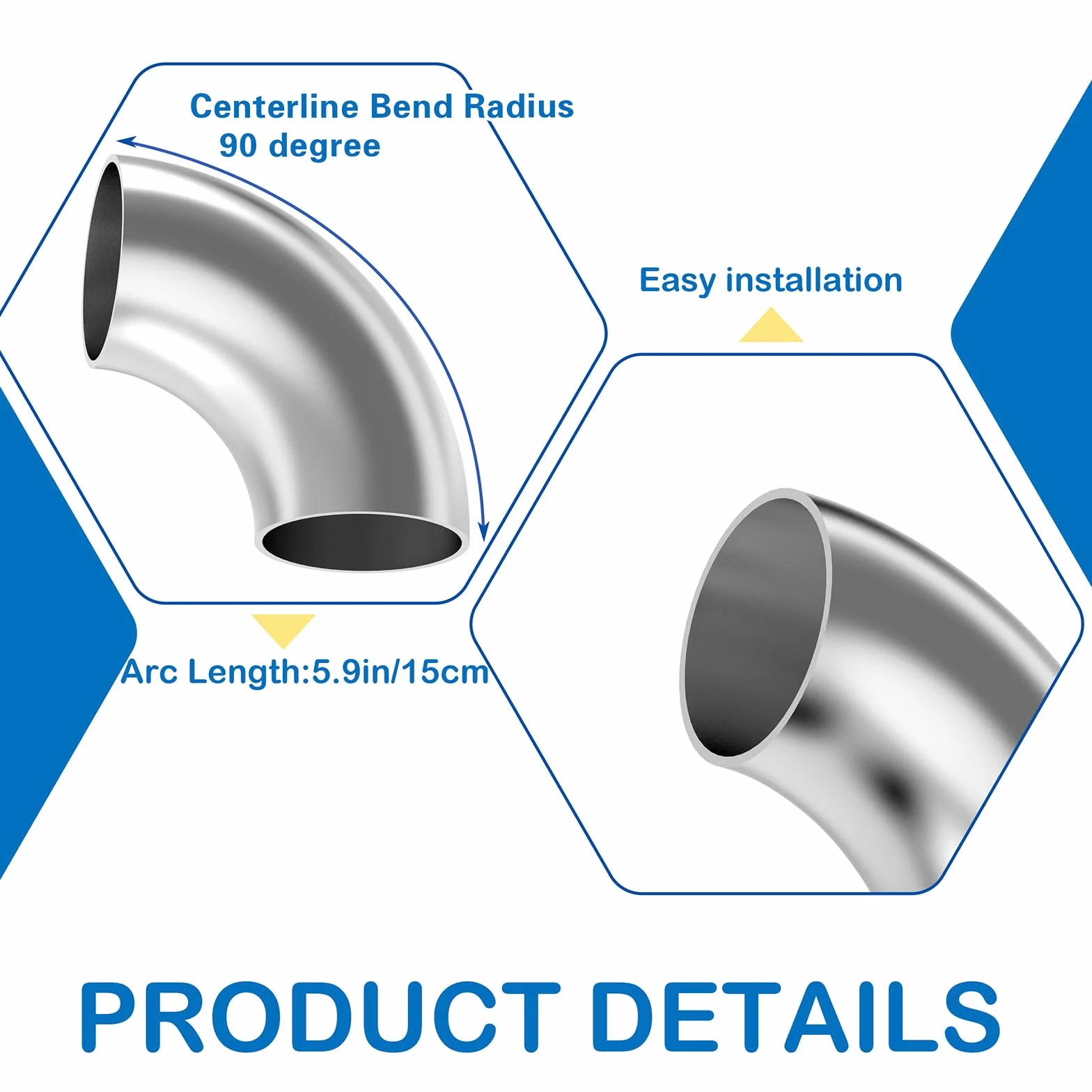 Arco di scarico 90° acciaio inox 63 mm 1,5 mm connettore auto sistema di scarico