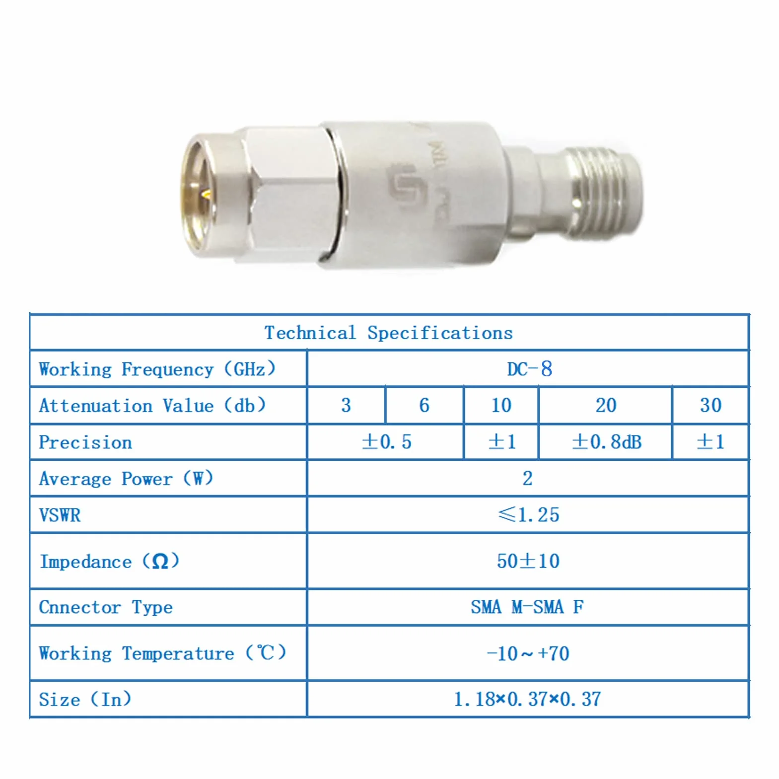 TOJOIN 2PCS Attenuatore Coassiale RF, da CC a 8GHz 50ohm Attenuatore Fisso da SMA Maschio a SMA Femmina, 2W 30dB per Comunicazioni Mobili Radar Dell'aviazione (2W 8G 30dB-2pcs)