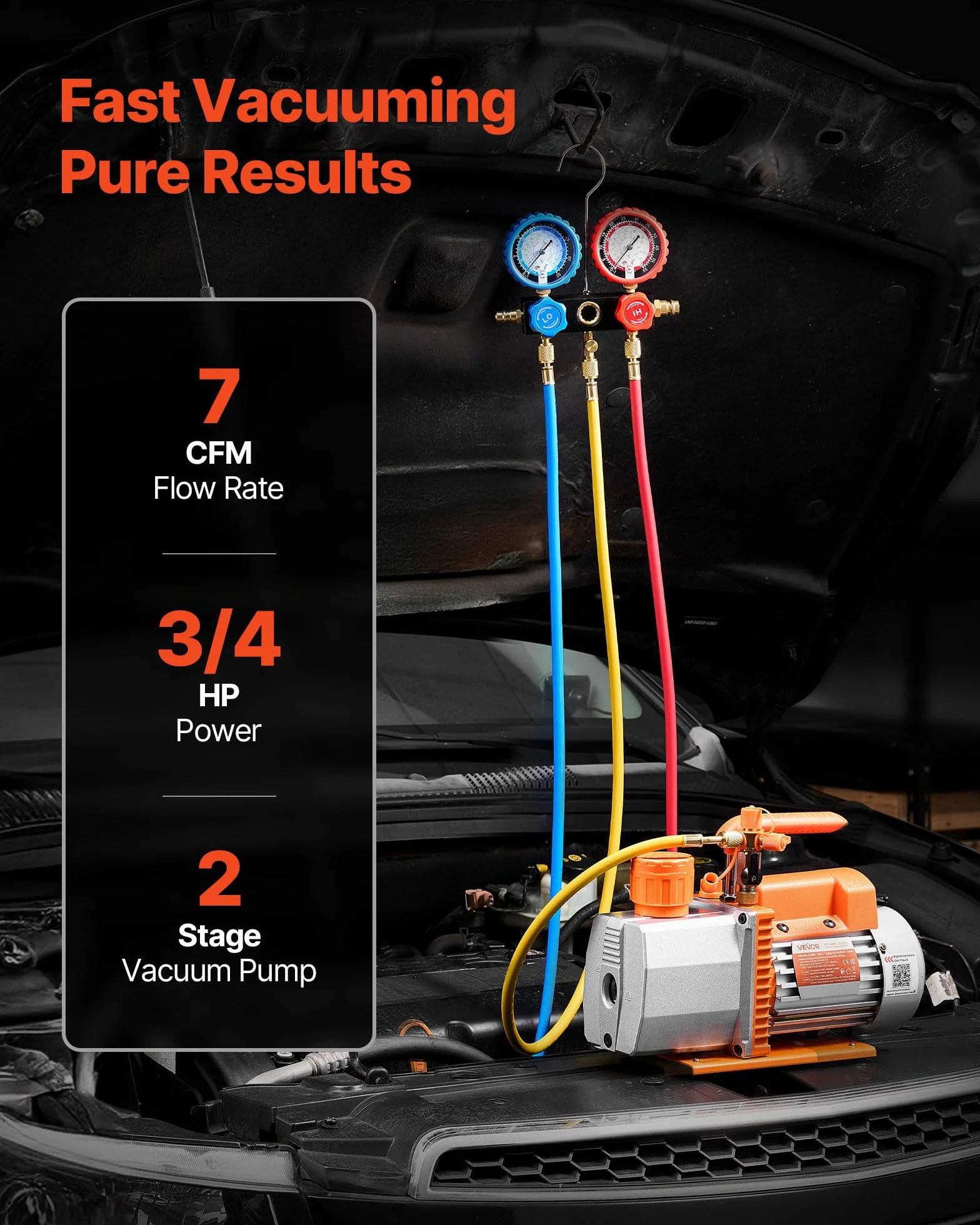 VEVOR Kit Pompa per Vuoto e Manometro 7 CFM 198 L/min Pompa per Vuoto a Palette Rotanti a 2 Stadi per Aria Condizionata con Borsa per Trasporto Compatibile con R134a R22 R410a