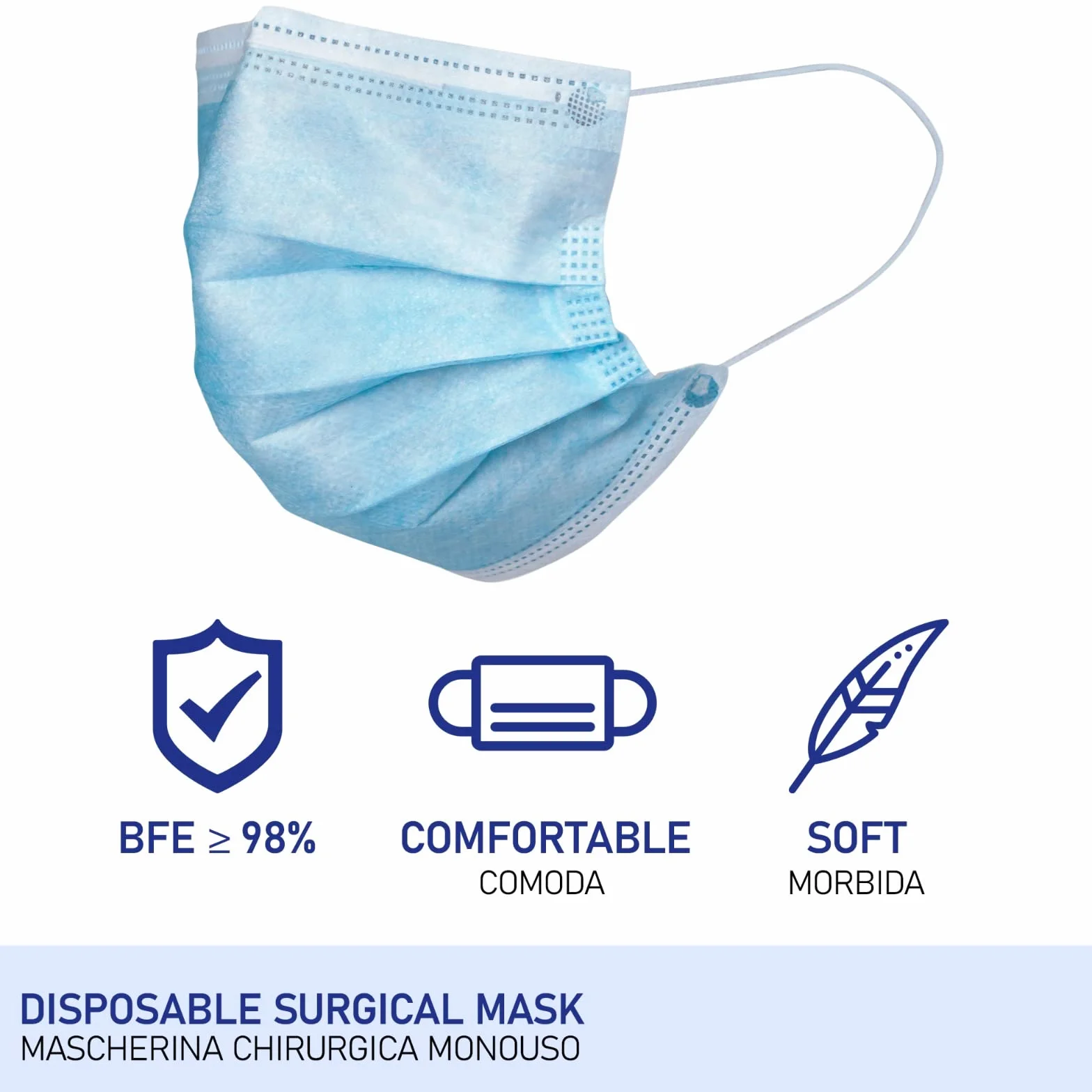 Mascherine Chirurgiche Bambini Azzurre Certificate CE Tipo II R BFE >98% nasello regolabile