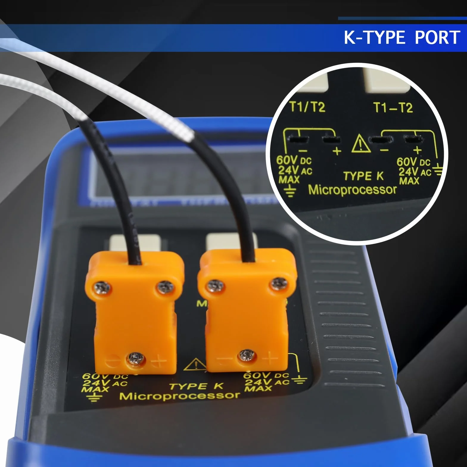 Termometro digitale a doppio canale tipo K -50 a 1300 °C con sonda cablata MAX/MIN/AVG per forni
