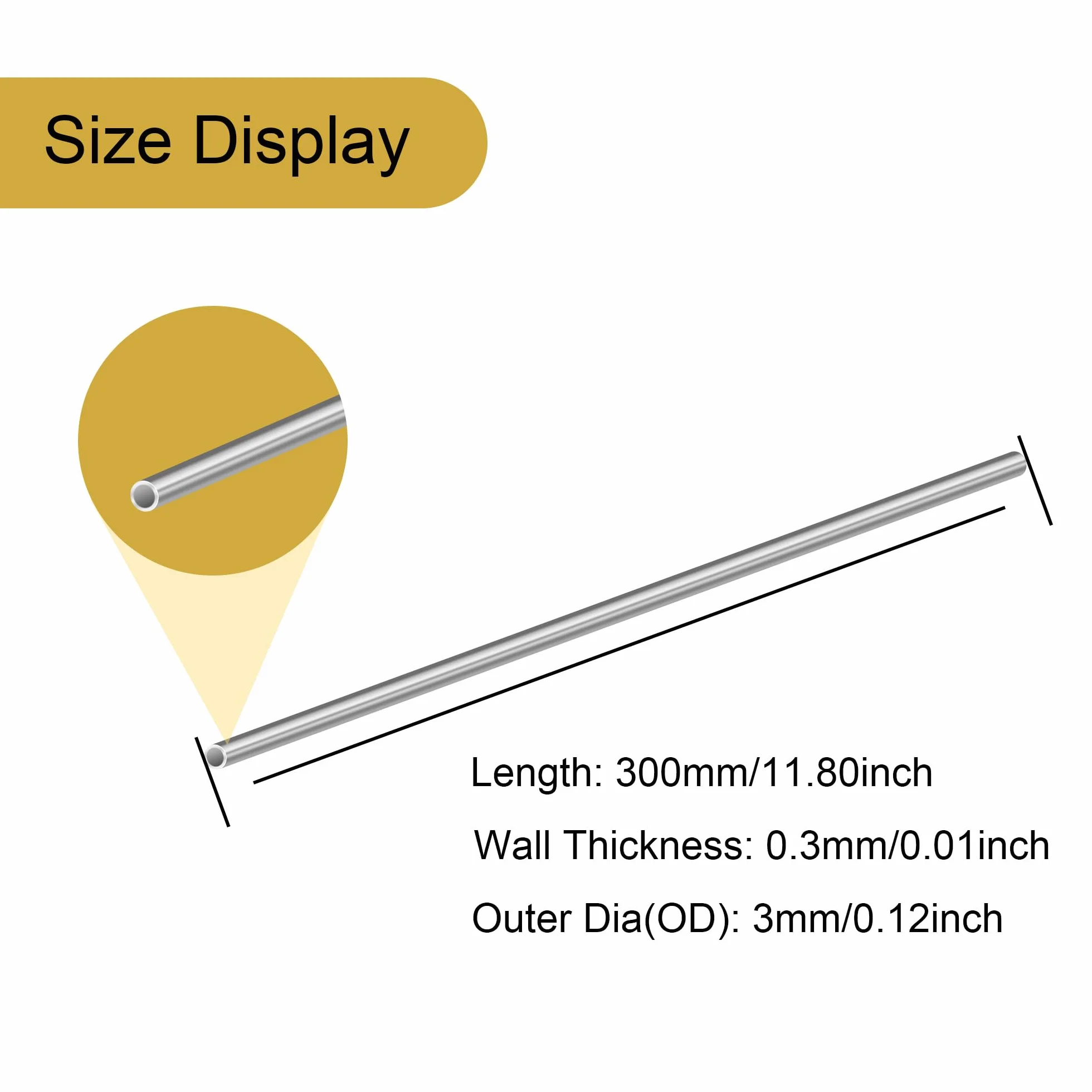 Tubo in acciaio inox 304 rotondo senza cuciture 3 mm x 0,3 mm x 300 mm 4 pezzi
