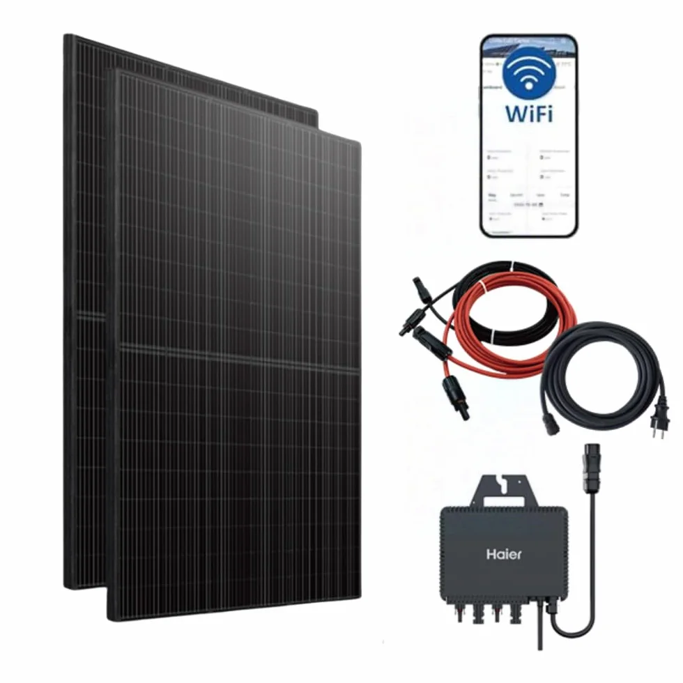 Haier Impianto solare da balcone da 880 W, con 2 moduli da 440 W e invertitore, cavo da 5 m, WiFi