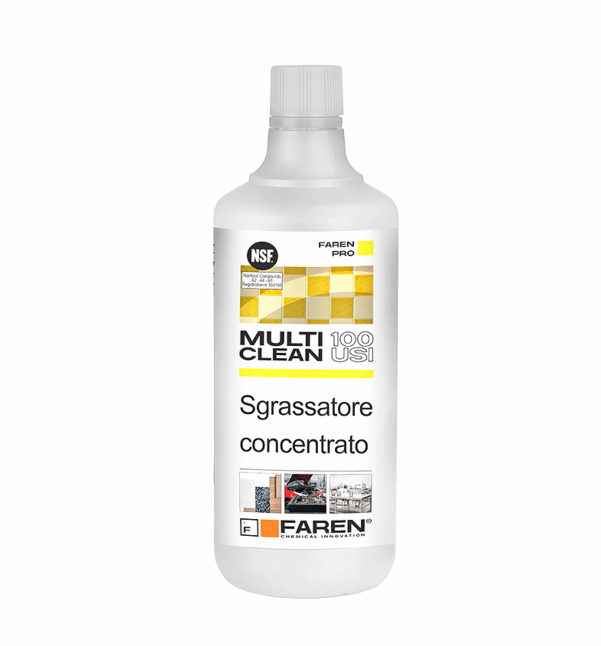 Faren 100 USI, Sgrassante Multiuso Alcalino, efficace e sicuro su tutte le superfici per una perfetta pulizia, 1 Lt