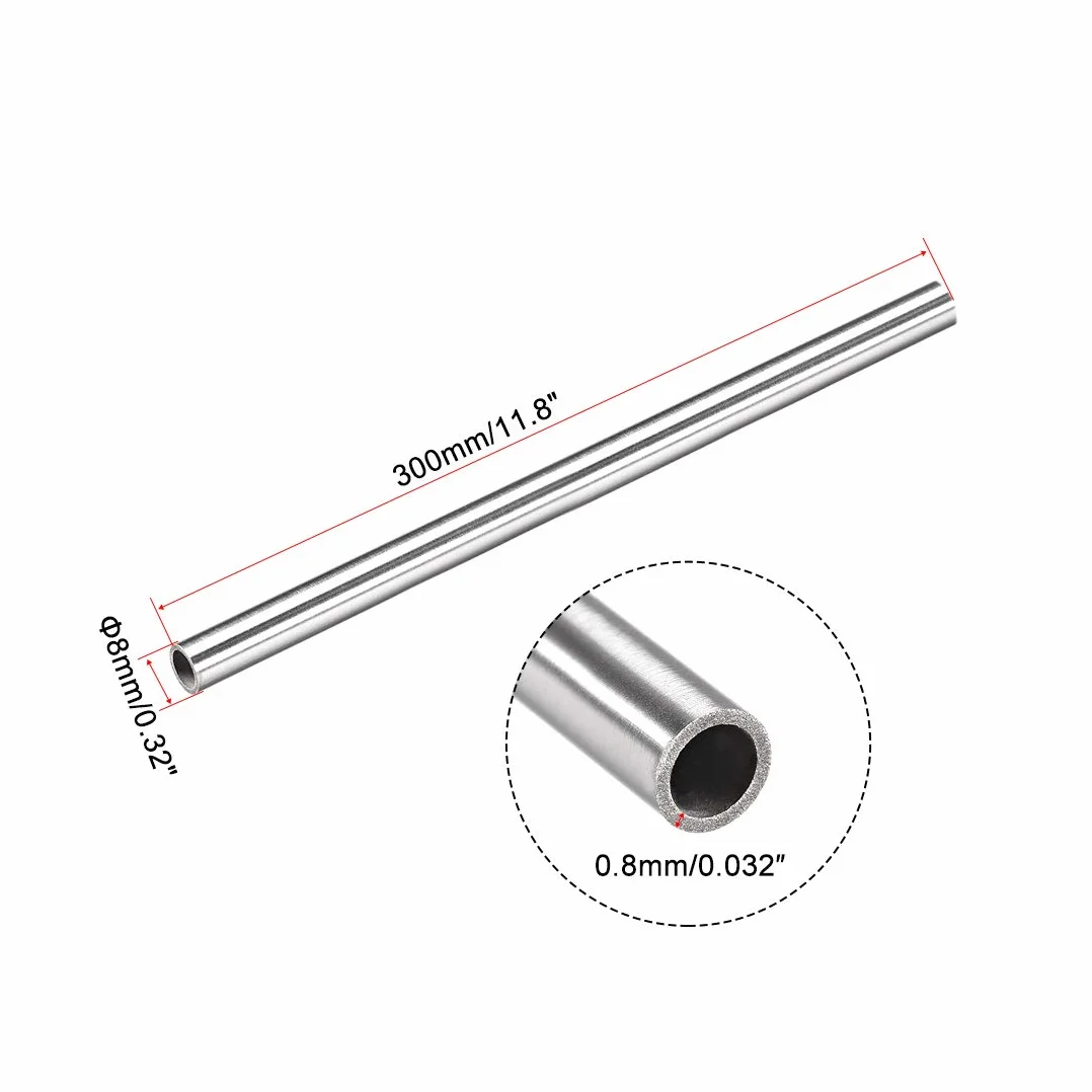PATIKIL 6.4mm ID 8mm OD 300mm Lunghezza 0.8mm Tubo, 304 Inox Acciaio Capillare Tubo Tubazione Parete