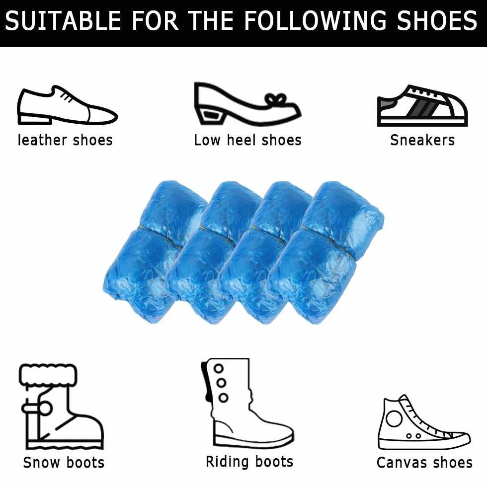 Copriscarpe usa e getta 200 pz in plastica blu resistente alla polvere