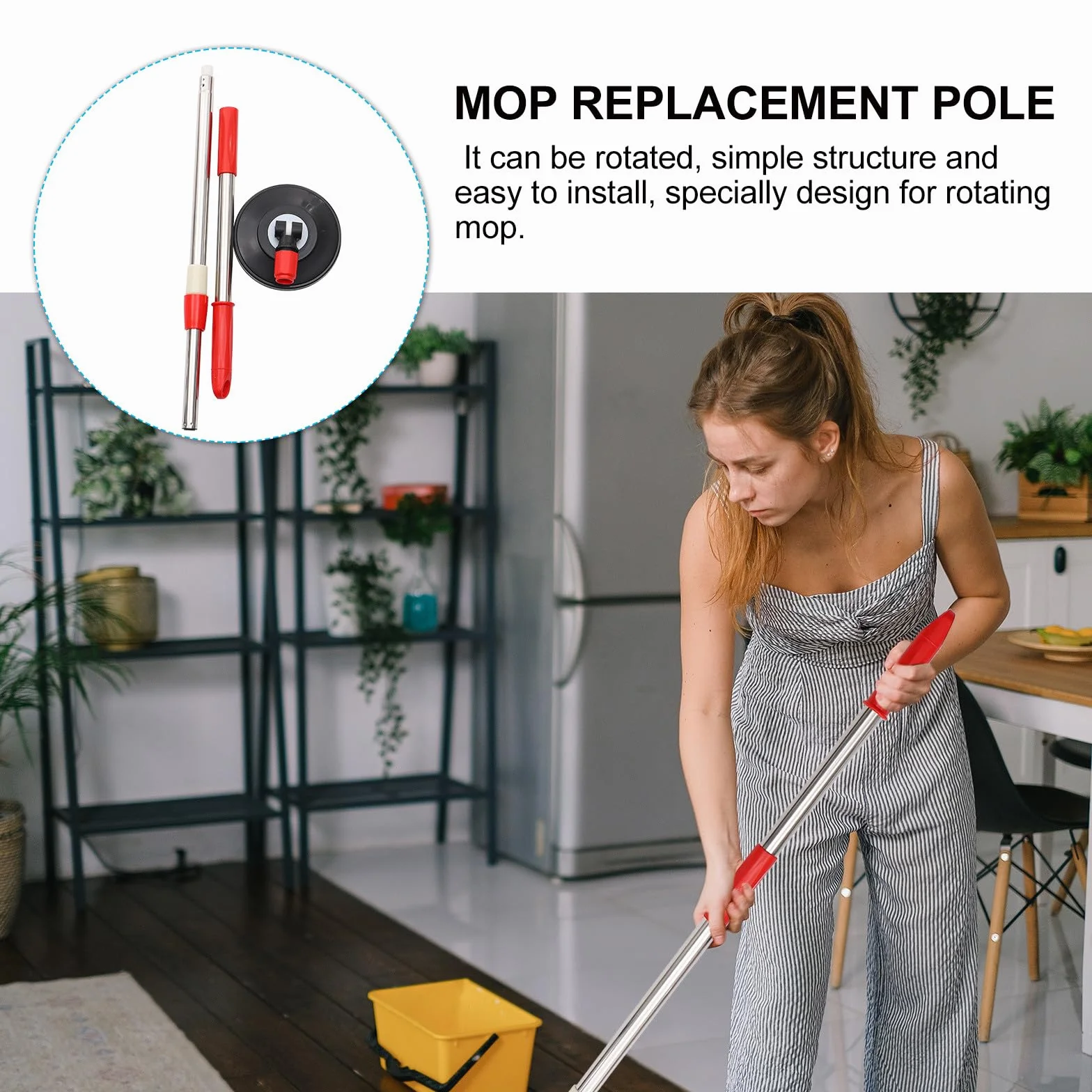 Beavorty Rotomop Ricambio Manico per Mop Rotante in Acciaio Inox e Plastica, Bastone Leggero Testa Girevole
