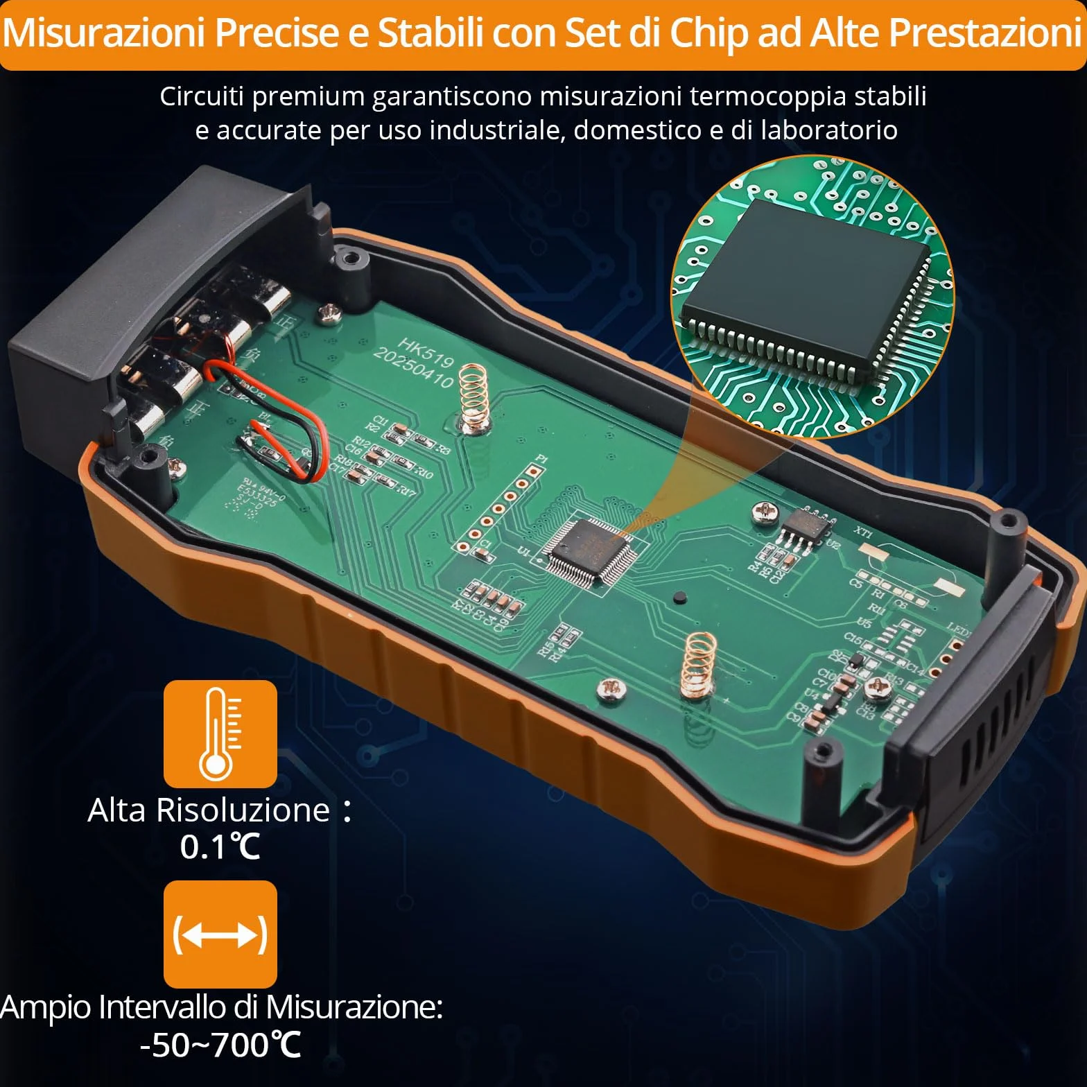 Neoteck Termometro a Doppio Termocoppia -50~1300℃ Digitale 2 Canali Tipo K/J con 4 Sonde, Memoria 99 Dati, Display LCD Retroilluminato per HVAC