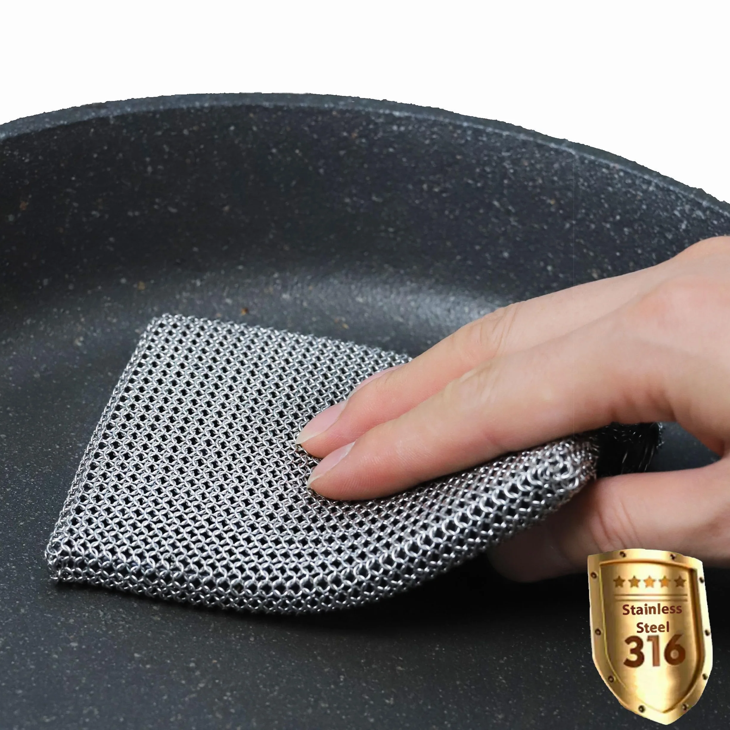 Spugna lavapiatti in acciaio inox 316, con anelli saldati, in silicone integrato con anelli saldati, per pentole in ghisa, barbecue, piatti
