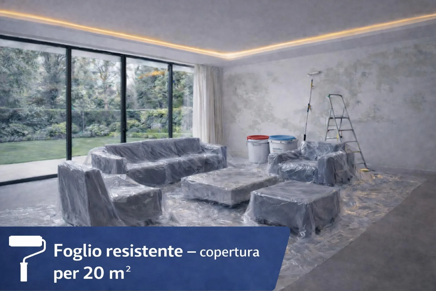 Pellicola protettiva 100 µm – Pellicola protettiva per mobili extra forte 4 x 5 m (20 m²) – trasparente e resistente agli strappi – pellicola protettiva per trasloco, pittura e mobili