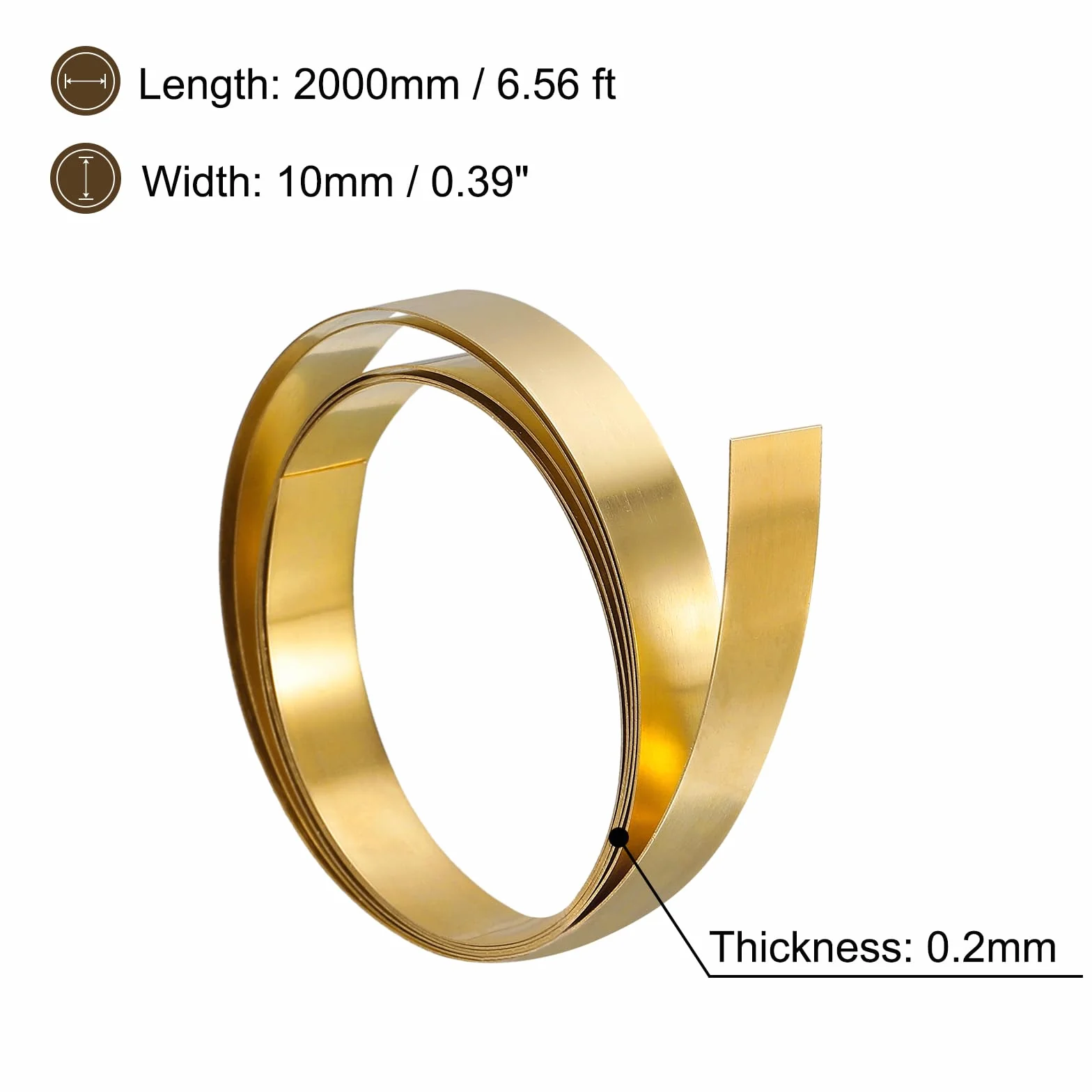 QUARKZMAN Rotolo di Lamiera in Ottone, 2000mm x 10mm x 0,2mm Rotolo di Lamiera Ottone Nastro Ottone per Artigianato, Riparazioni Elettriche, Messa a Terra