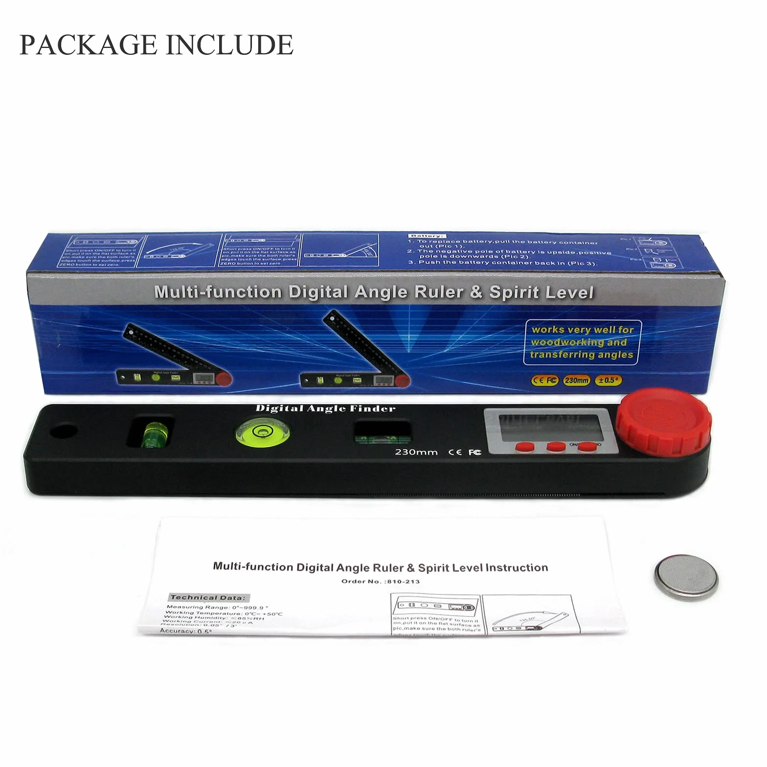 Goniometro Digitale 230mm 0-999.9° Angle Finder Inclinometro con LCD Livella Digitale