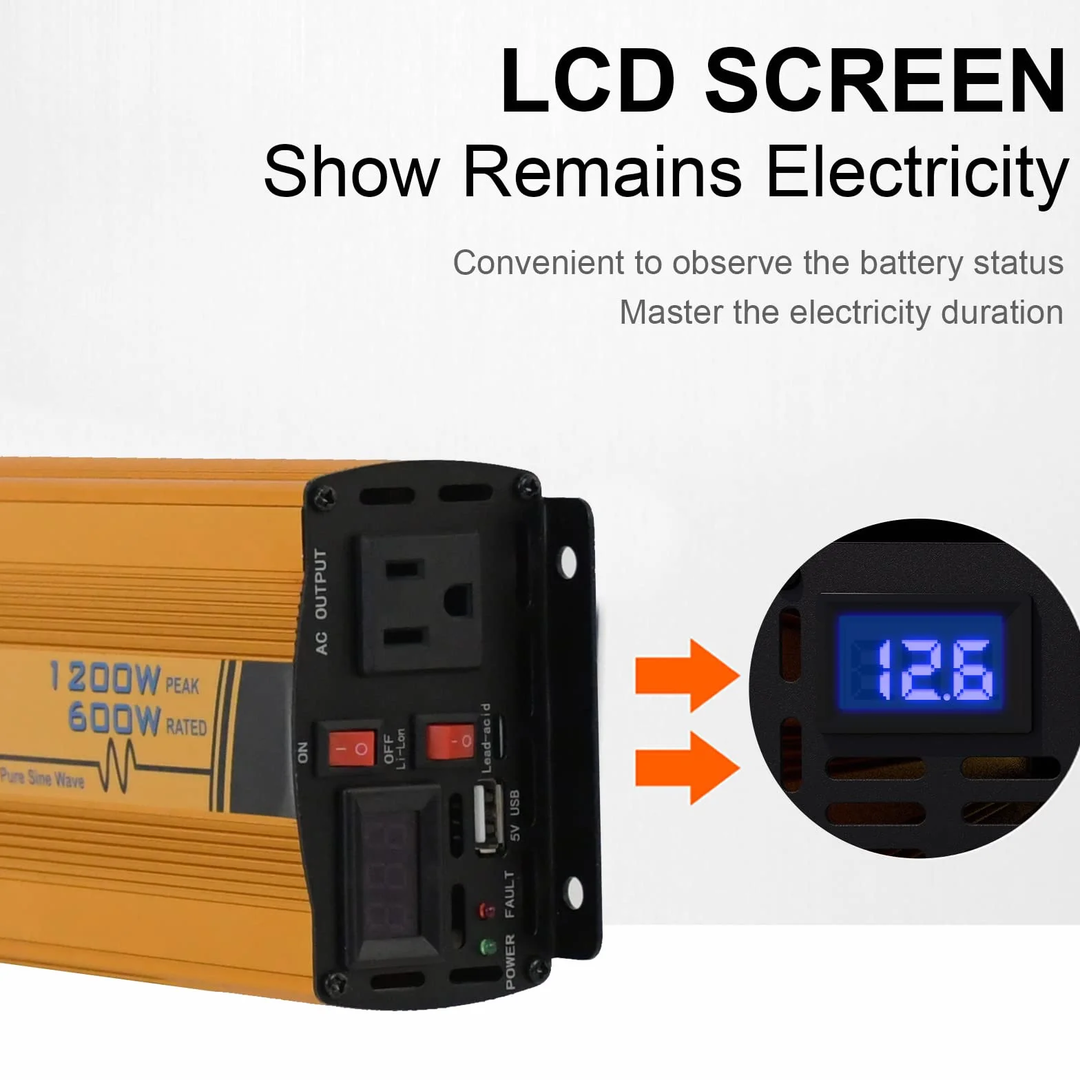 ECO-WORTHY Invertitore a energia solare da 600 W, 12 V, DC 12 V, AC 220 V, onda sinusoidale per auto, camper, caravan, campeggio e sistemi solare