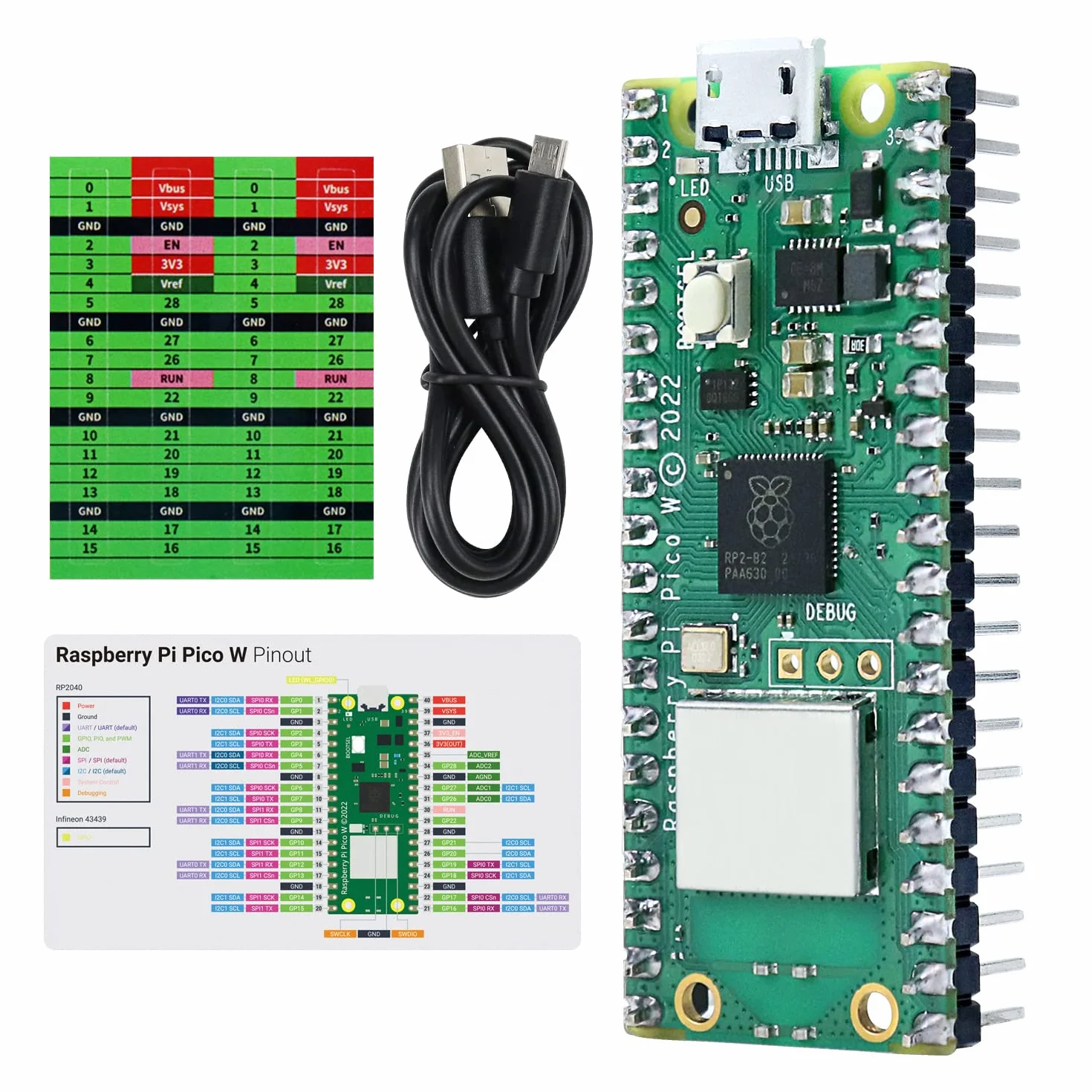 Freenove Raspberry Pi Pico W Board Pre-Soldered Header, Dual-core Arm Cortex-M0+ Microcontroller