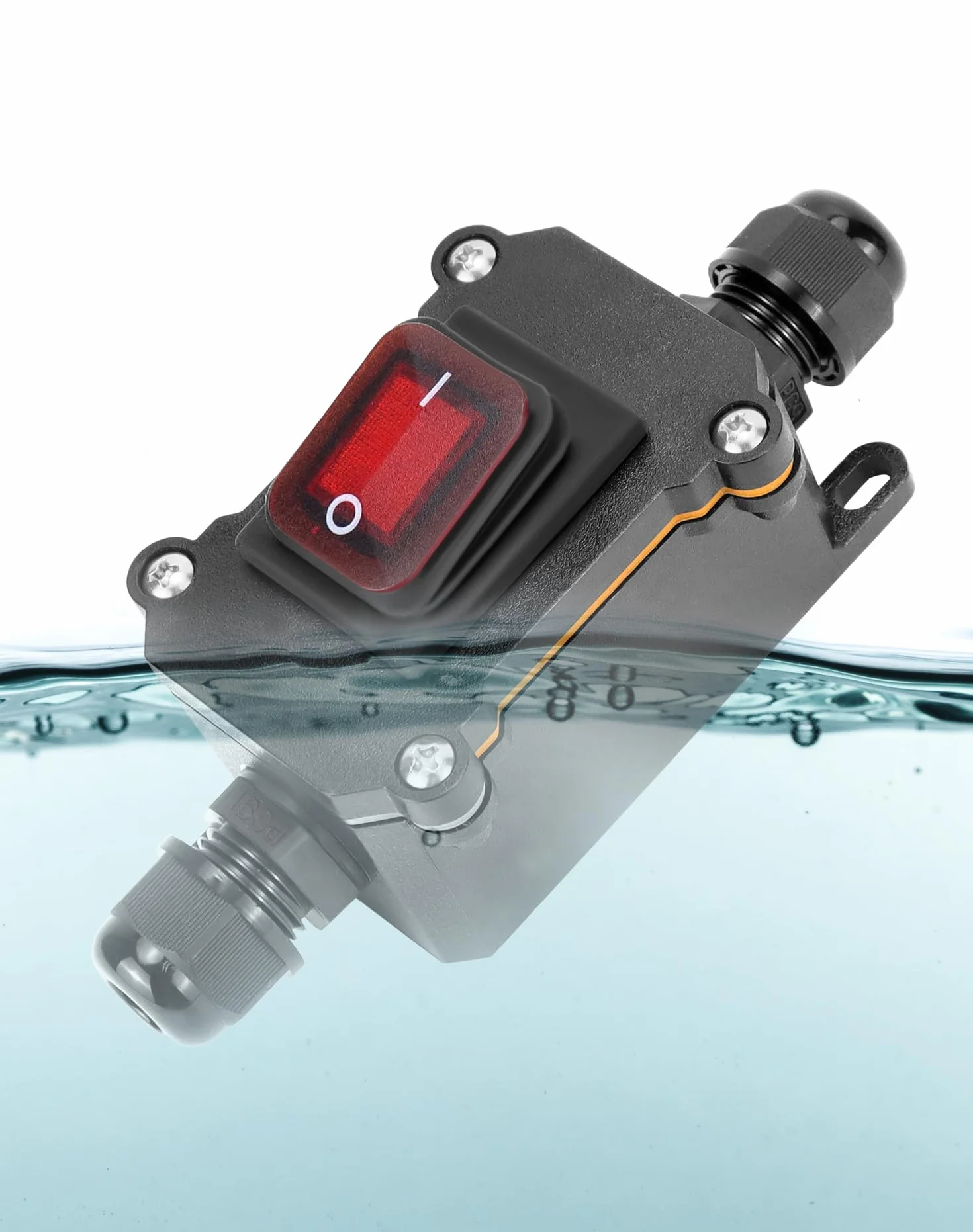 QWORK® Interruttore con cavo in linea impermeabile IP65 con indicatore luminoso rosso, 220V 30A, DPST 4Pin, controllo ON/OFF a doppia posizione
