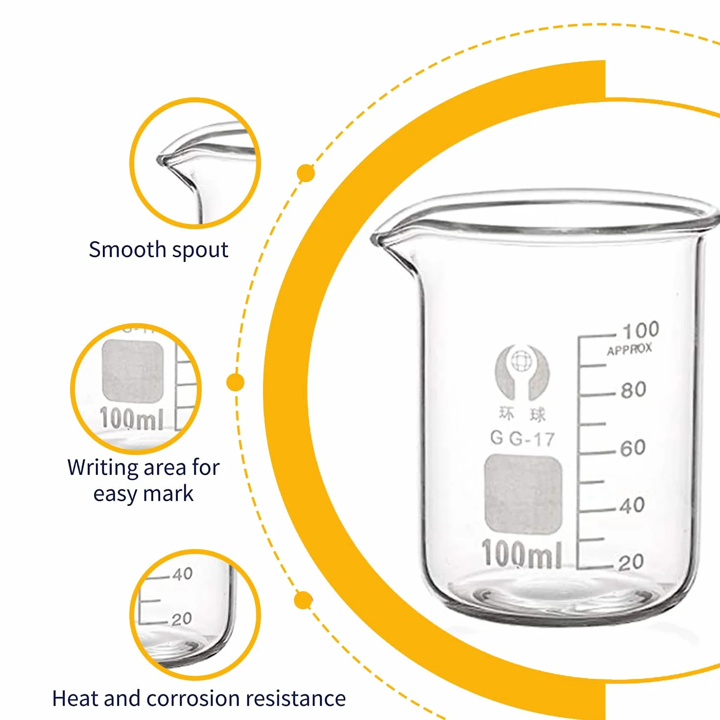Becher Graduati Vetro Borosilicato 100 ml 50 ml 25 ml 10 ml 5 ml per Laboratorio
