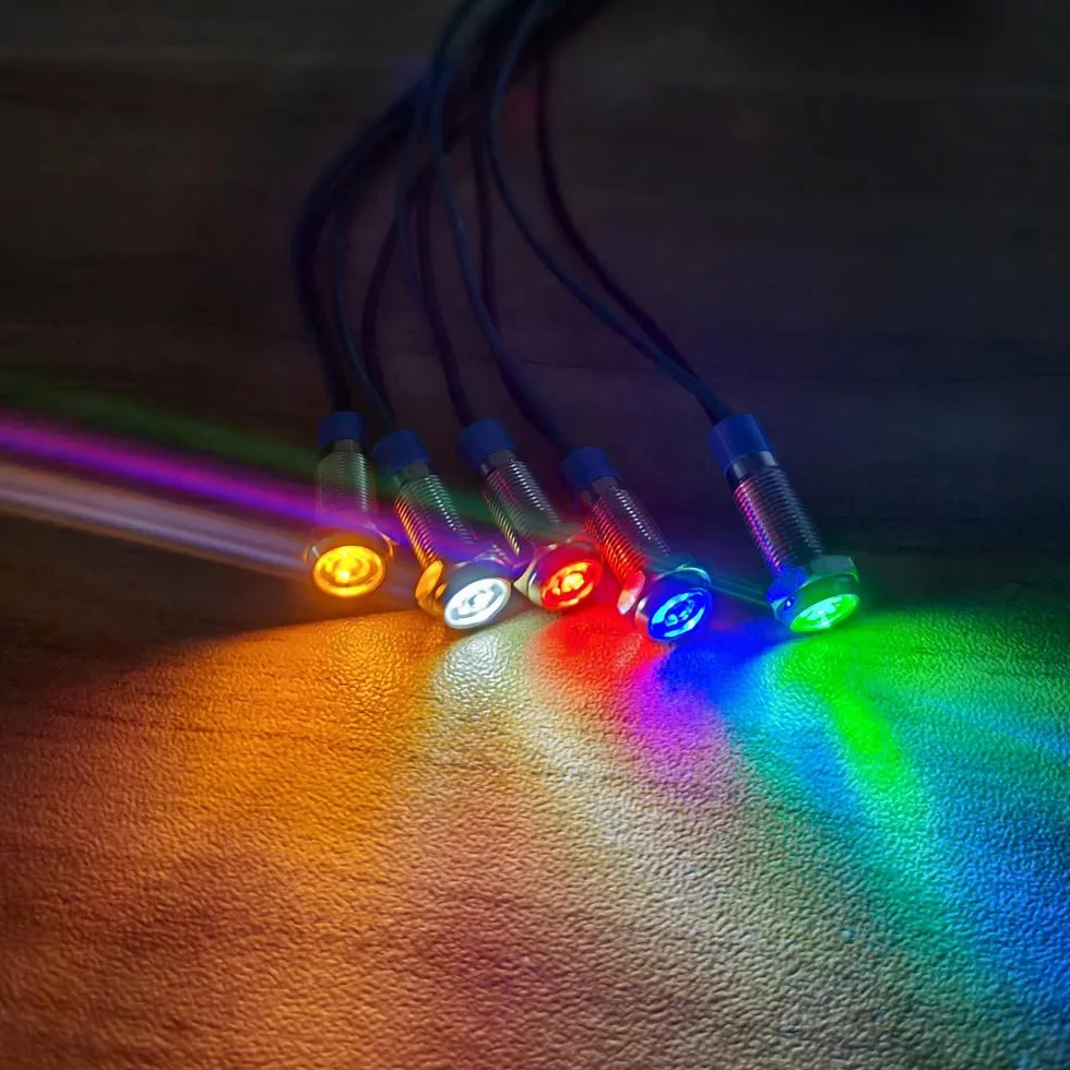 Gebildet 5pcs 8mm 3V-4.5V-5V-6V-7.5V-9V LED Indicatore Luminoso in Metallo Lampada di Segnalazione Impermeabile con Filo (Rosso/Arancione/Blu/Verde/Bianco)