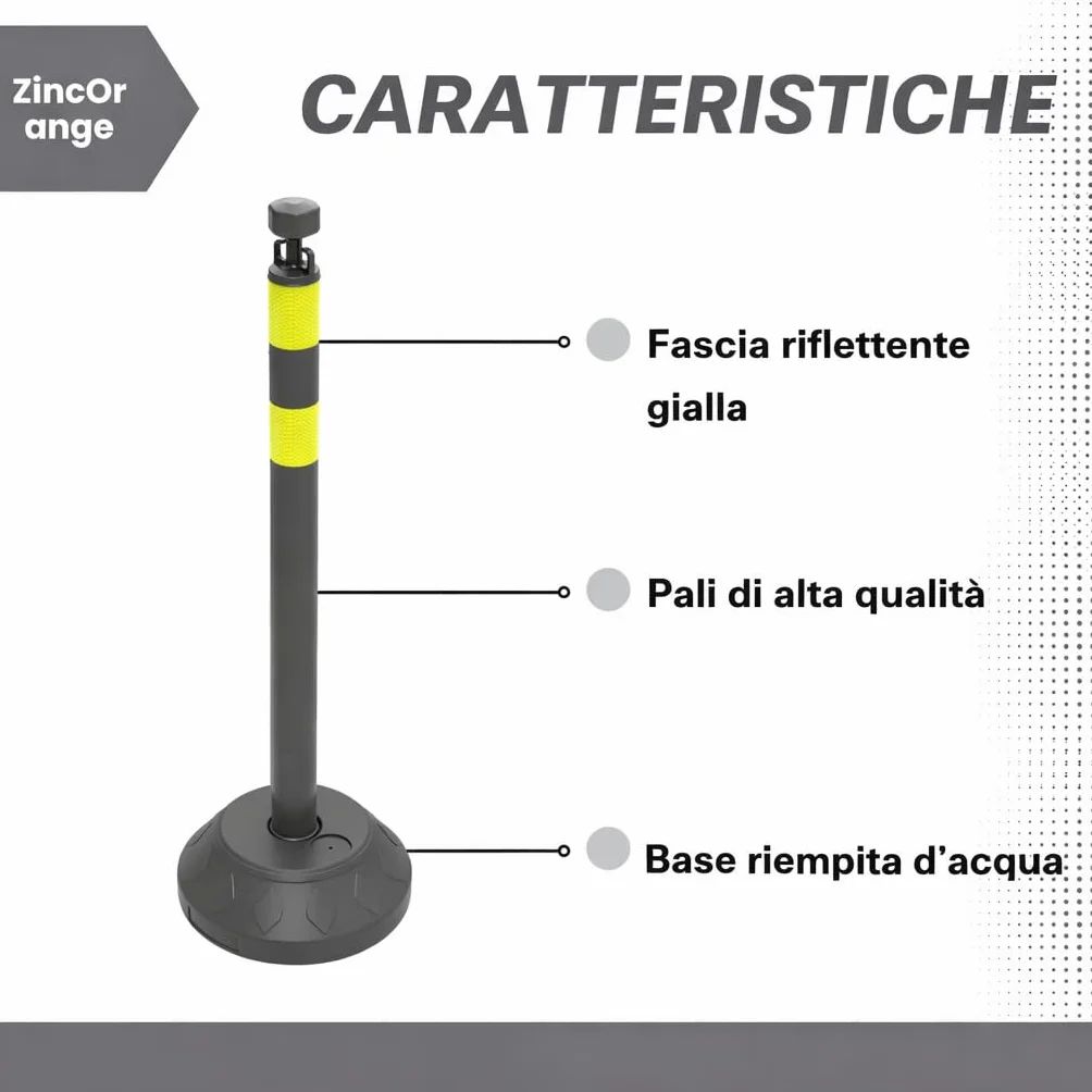 Set da 6 Pali di Contenimento da 102 cm, Posto Delineatore del Traffico con Catene di Plastica e Base Riempita d'Acqua per Parcheggio, Code e Controllo della Folla (Nero)
