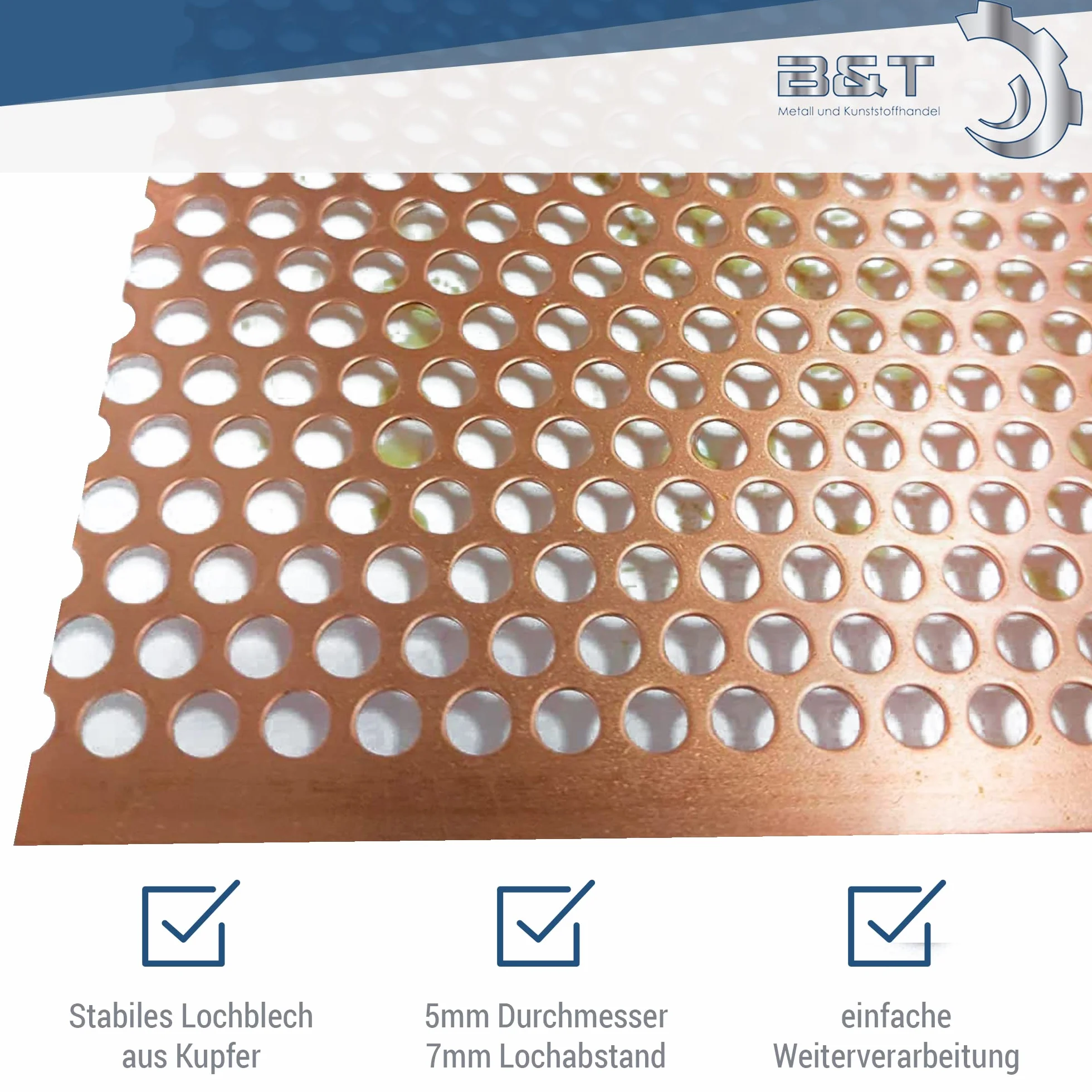 B&T Metall Piastra forata in rame 0,7 mm Rv 5-7 su misura