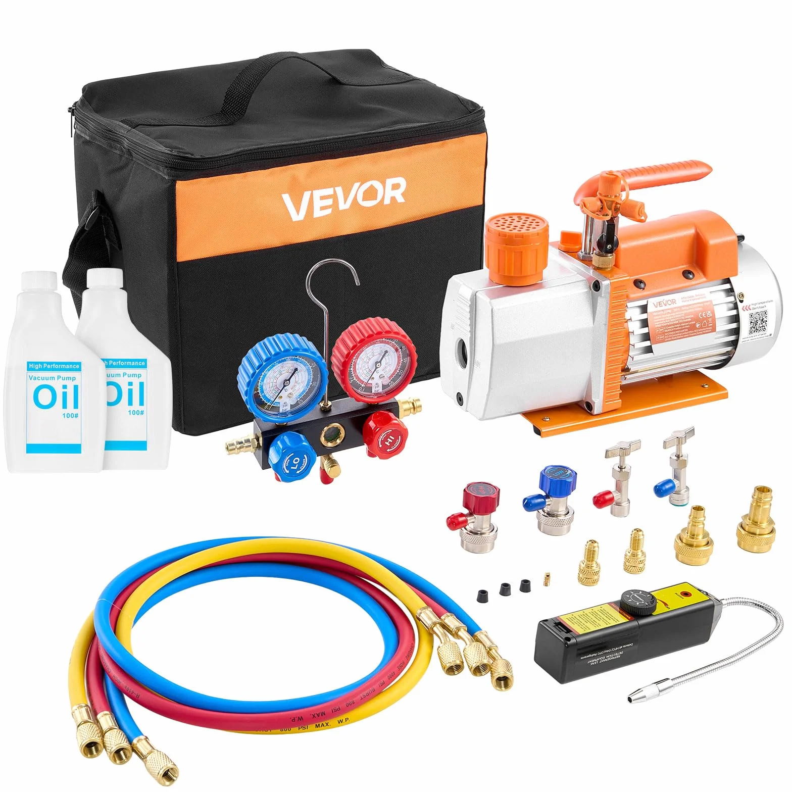 VEVOR Kit Pompa per Vuoto e Manometro 7 CFM 198 L/min Pompa per Vuoto a Palette Rotanti a 2 Stadi per Aria Condizionata con Borsa per Trasporto Compatibile con R134a R22 R410a