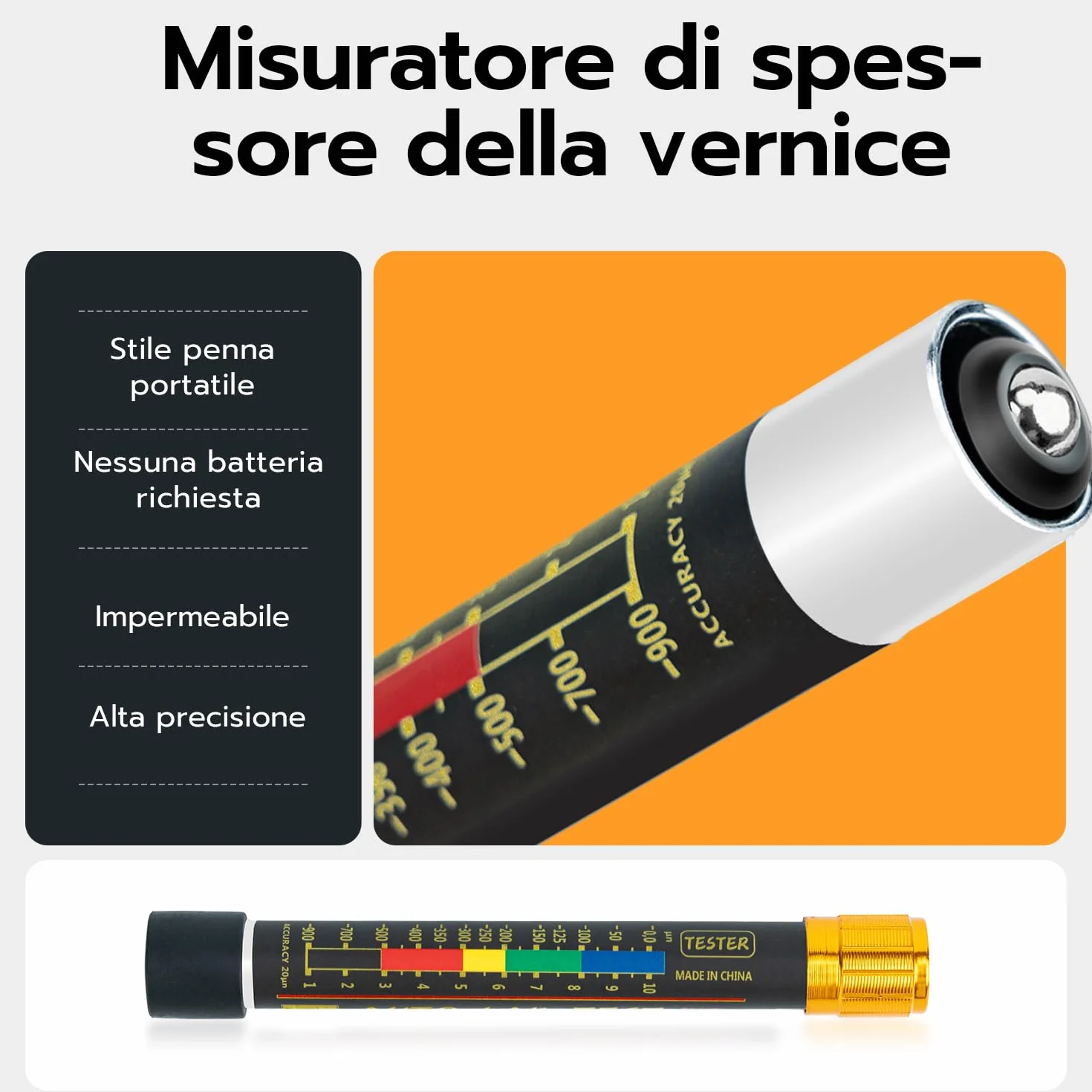 Misuratore di Vernice per Auto, Spessimetro Magnetico, Tester di Spessore Rivestimento, Rivelatore di Danni