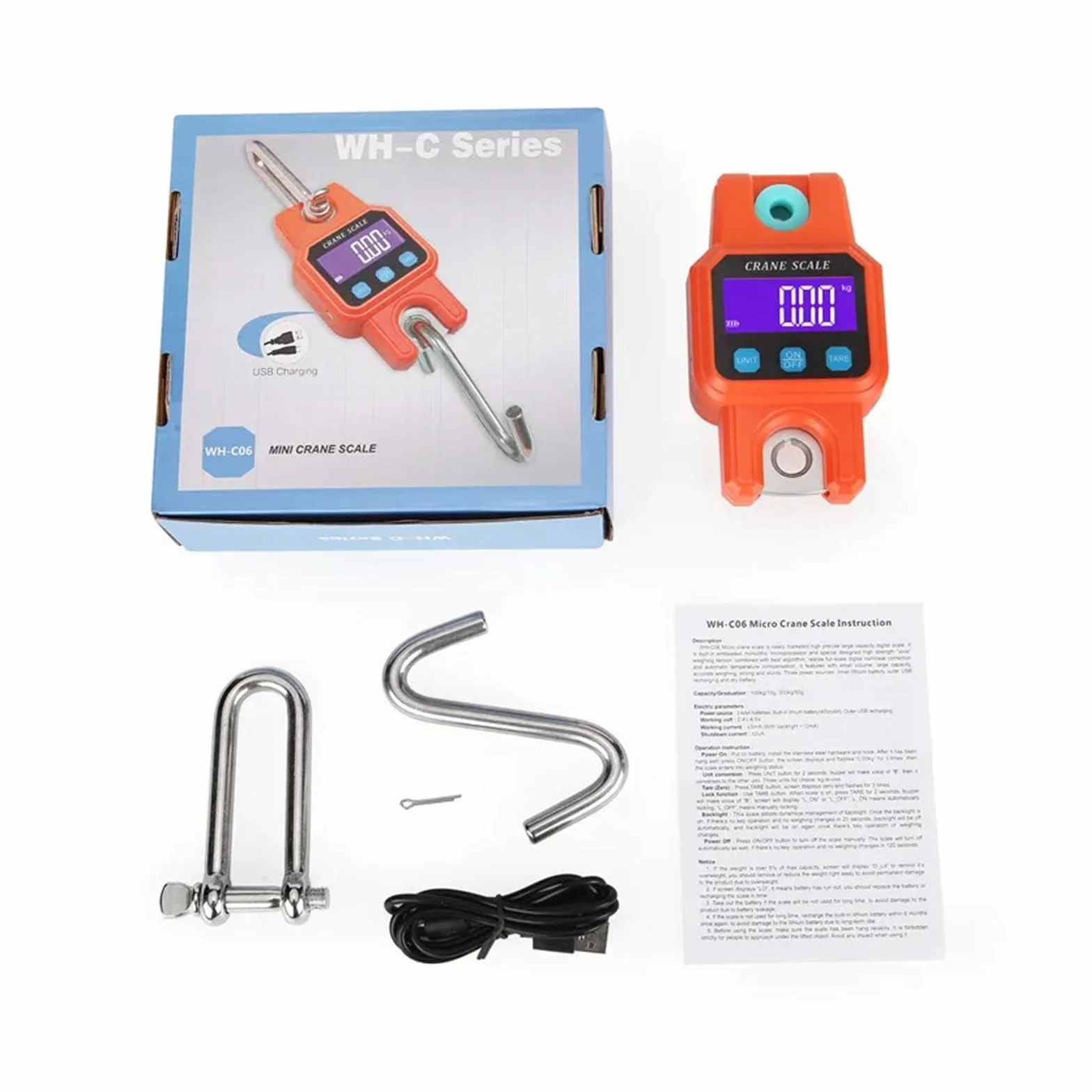 Bilancia sospesa Bluetooth 300 kg/50 g digitale ricaricabile gancio sospeso acciaio inossidabile