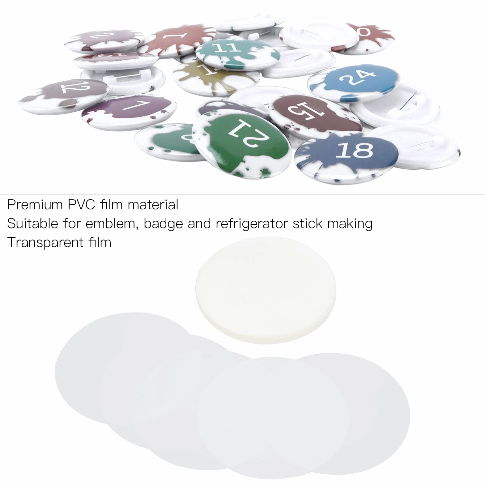 SEAFRONT 100Pcs Badge Film PVC Materiale Trasparente Circle Badge Pellicola Protettiva per Button Maker Fai da Te (58 MM)