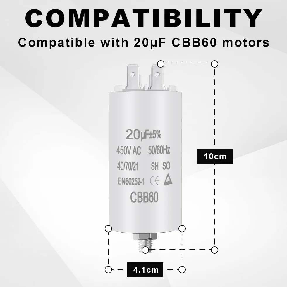 OFFCUP CBB60 Condensatore di Avviamento 20μF 450VAC Motore Elettrico Universale