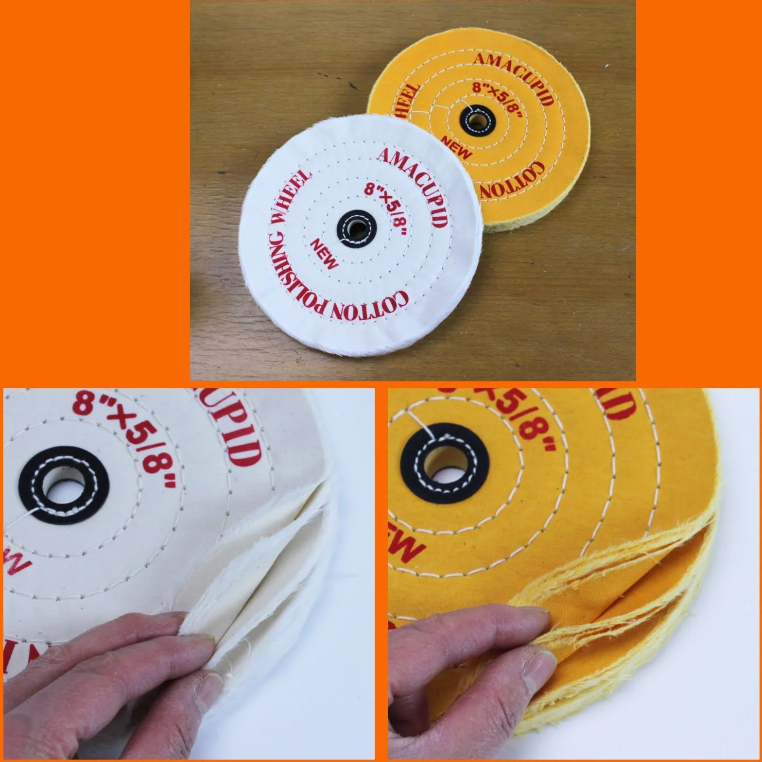 Kit dischi lucidanti cotone 200 mm foro 16 mm per lucidatrici da banco