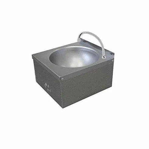 Lavamani inox a parete completo di comando a ginocchio e bocca erogazione girevole. Cm. 30x31,5x17h.