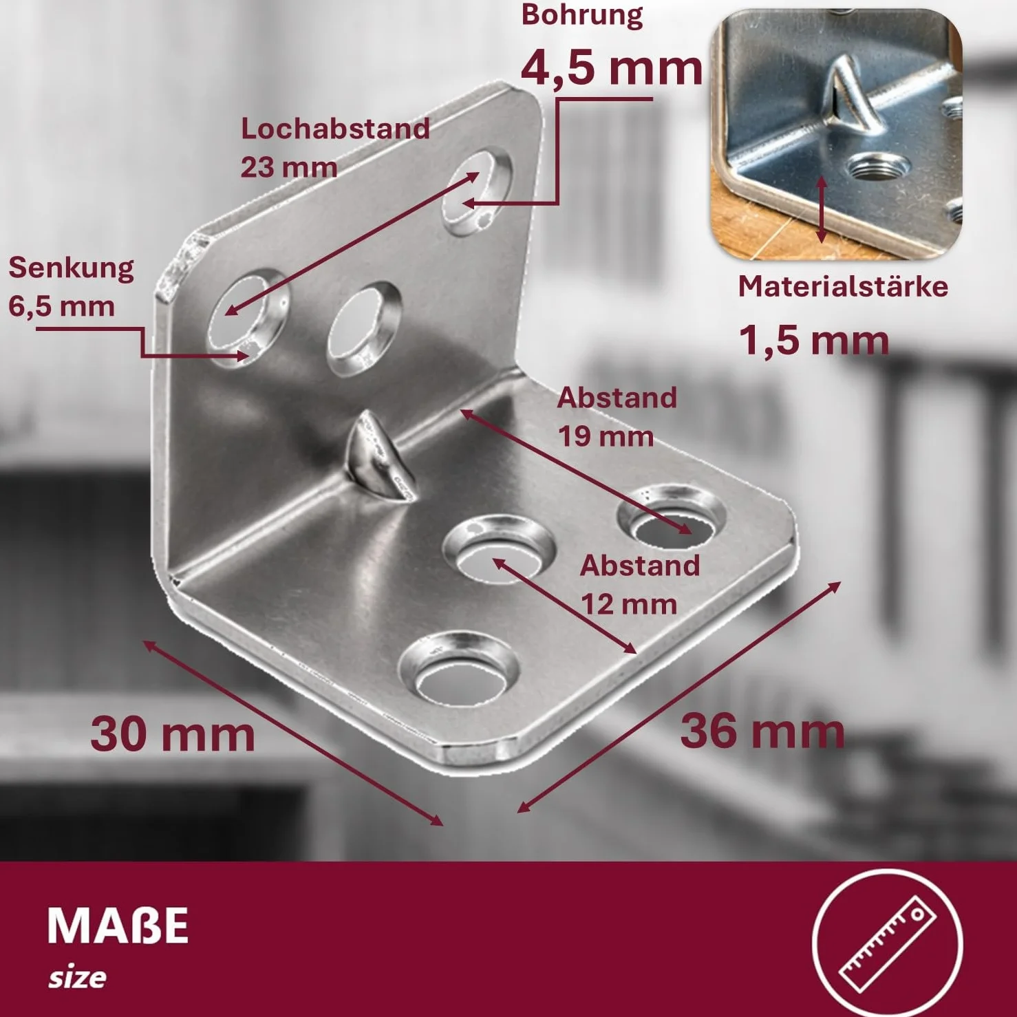 Euro Tishce Squadrette Angolari Metallo 90 Gradi 30x30x36 mm 30 Pezzi