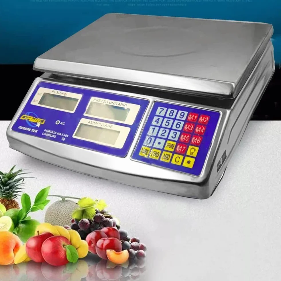 Bilancia Elettronica Digitale da Banco 40 kg 2 g LCD Piatto Acciaio Funzione Tara