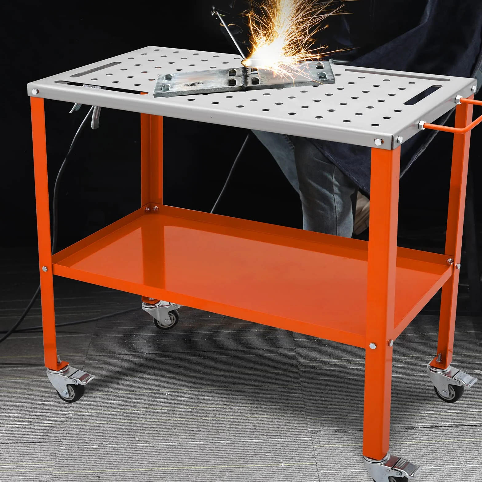 VEVOR Tavolo da Saldatura Lavoro Saldatore in Acciaio al Carbonio Capacità Carico Max. 544kg, Banco di Lavoro per Saldatura 91,4 x 45,7 cm da Officina Garage, Tavolo da Saldatura 94 Fori Portautensili