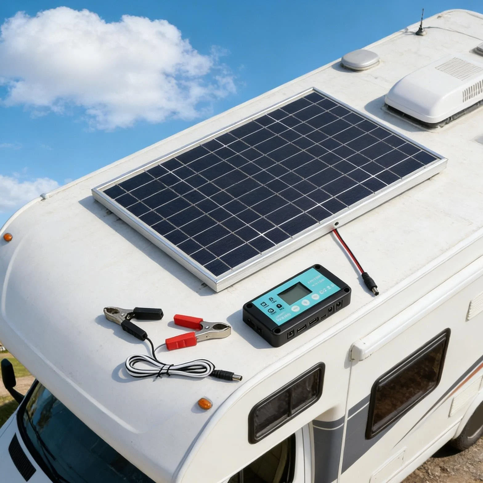 Kit pannello solare da 100W con telaio in alluminio e scatola di giunzione IP67, include controller per ricarica efficiente a 12V/24V in camper, barche, campeggi