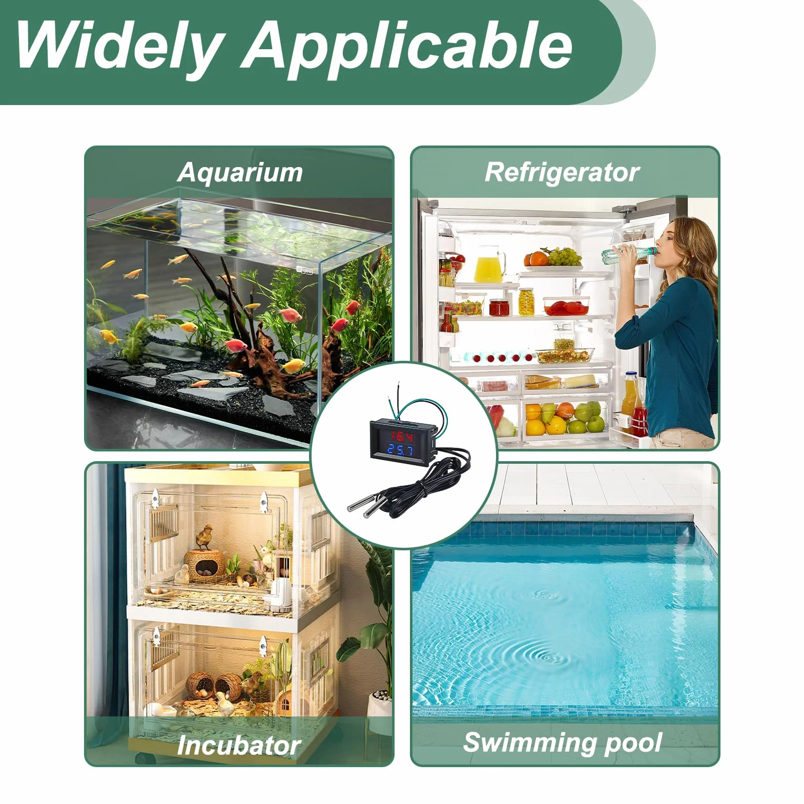 Termometro digitale a LED doppio display con 2 sonde impermeabili DC 4-28V -55°C a +120°C per acquario frigorifero incubatore