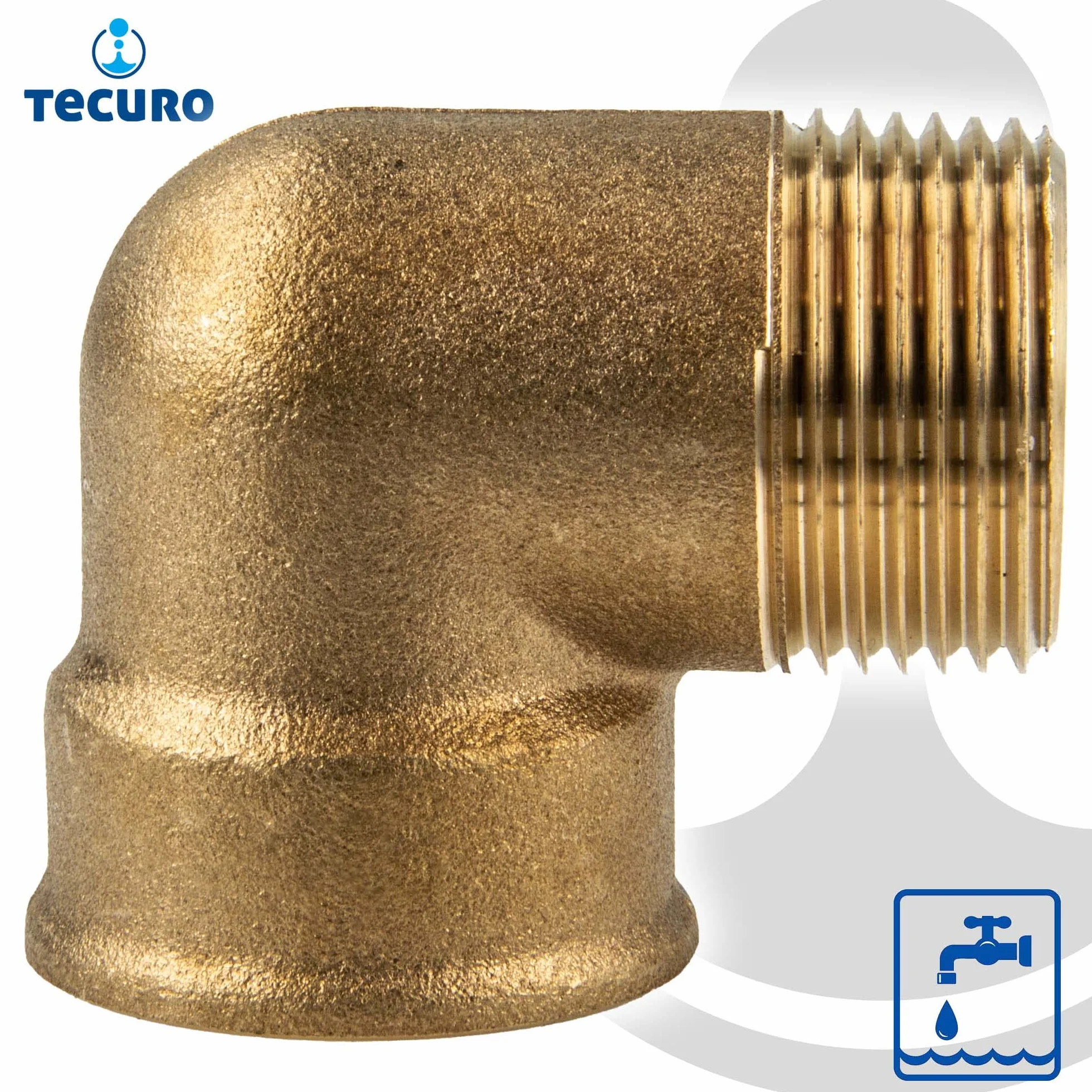Tecuro Angolo in Ottone 90° Filettatura Interna x Esterna 3/4" Ottone Bianco CW617N Acqua Potabile