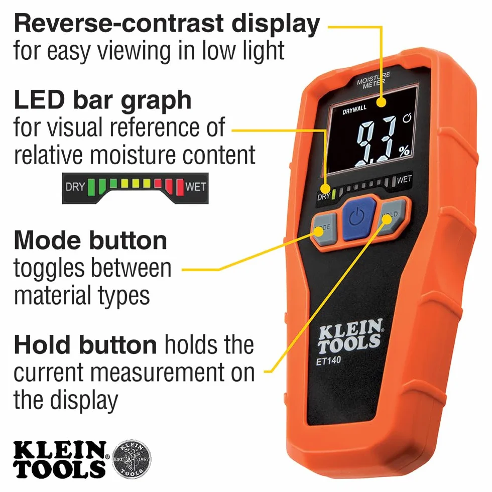 Klein Tools ET140 Misuratore di umidità senza puntali Rilevamento non distruttivo 19 mm Display a barre LED